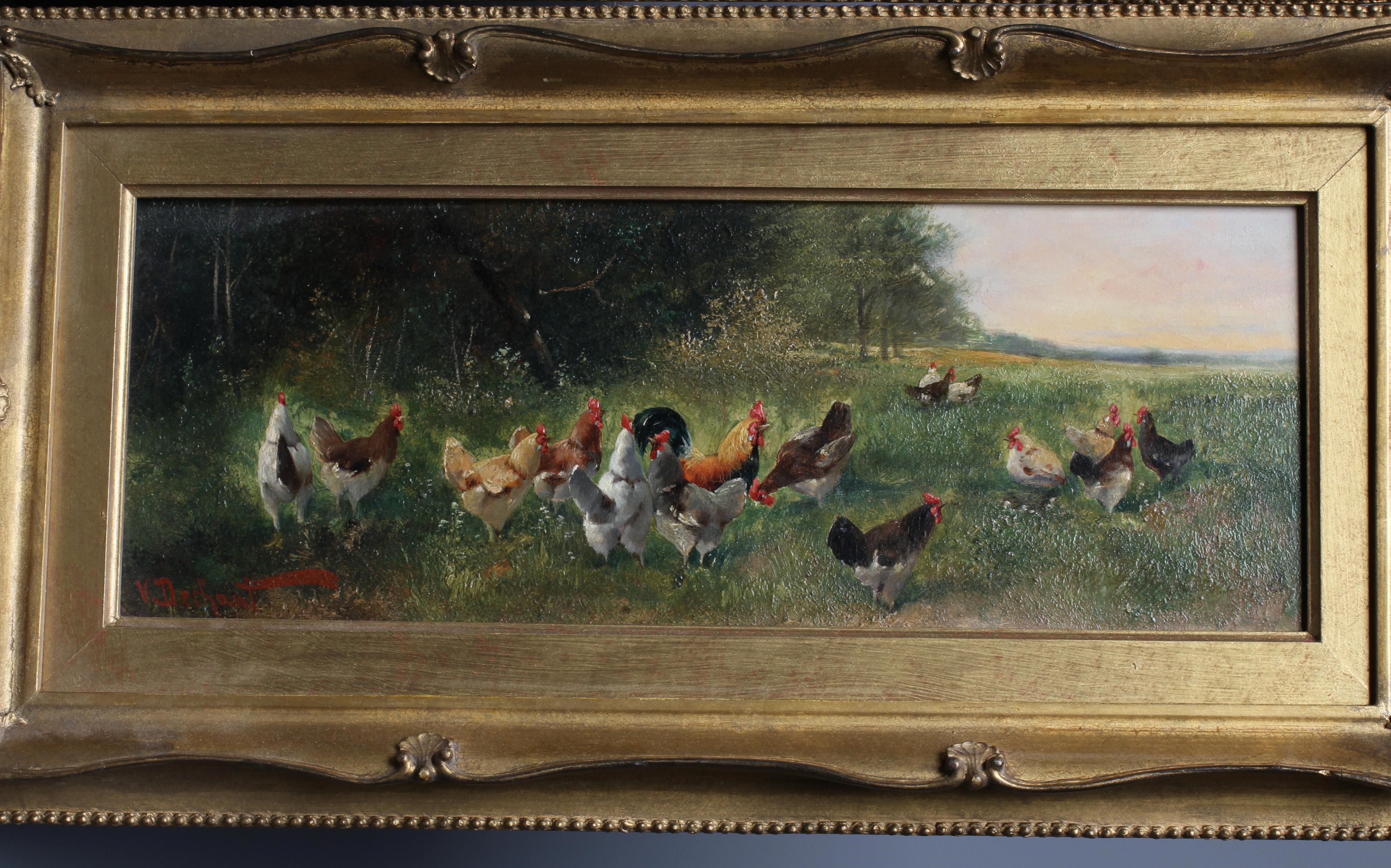 V DECHANT (French School, early 20th century) 'Hens beside Woodland' and 'Hens in an Open Field', a Image