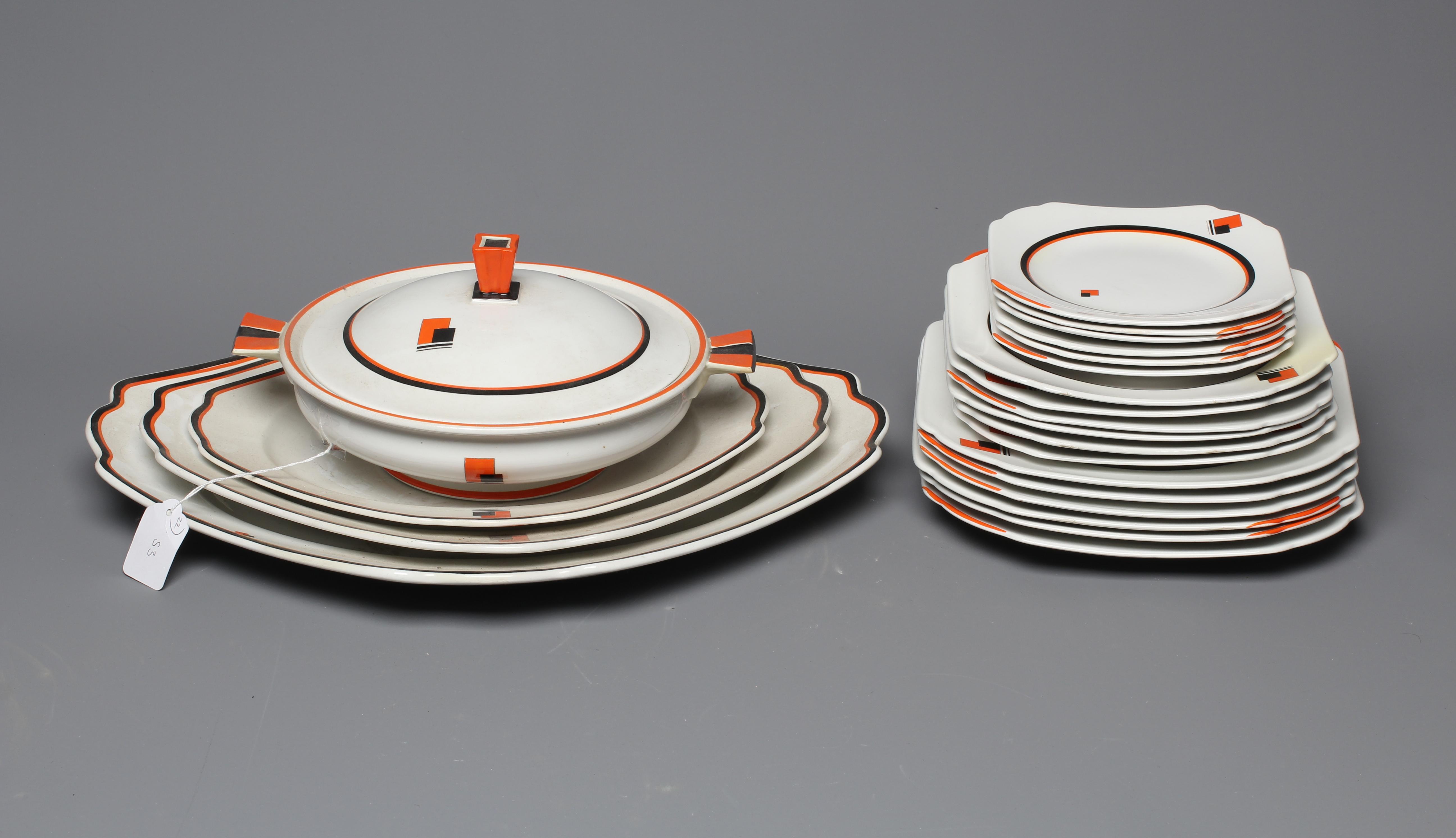 AN ART DECO SHELLEY CHINA VOGUE SHAPE MODE PATTERN DINNER SERVICE designed by Eric Slater Image