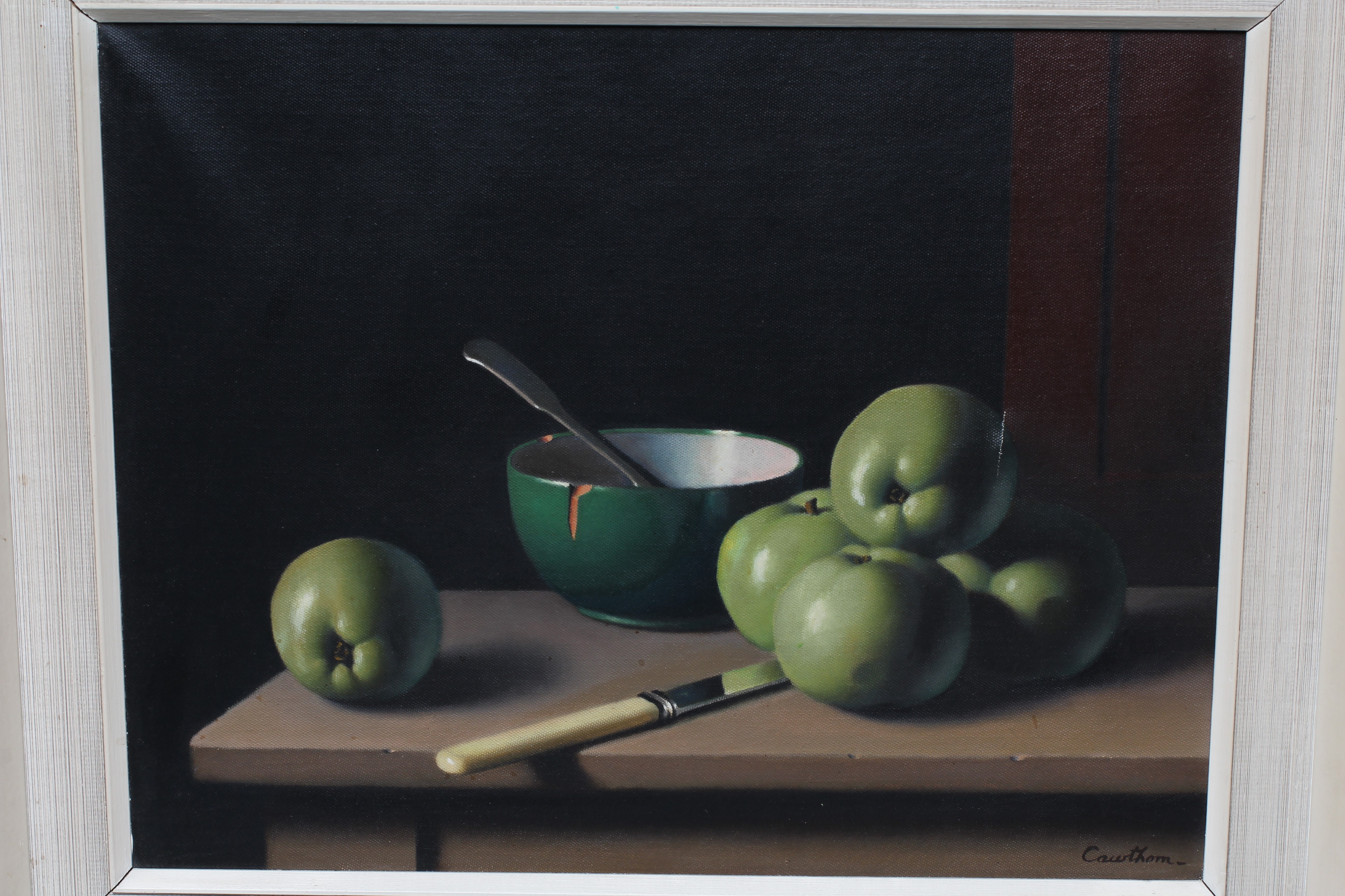 CHRISTOPHER CAWTHORN (British School, 20th Century) Still life of Apples, a Bowl, a Knife and Spoon, Image