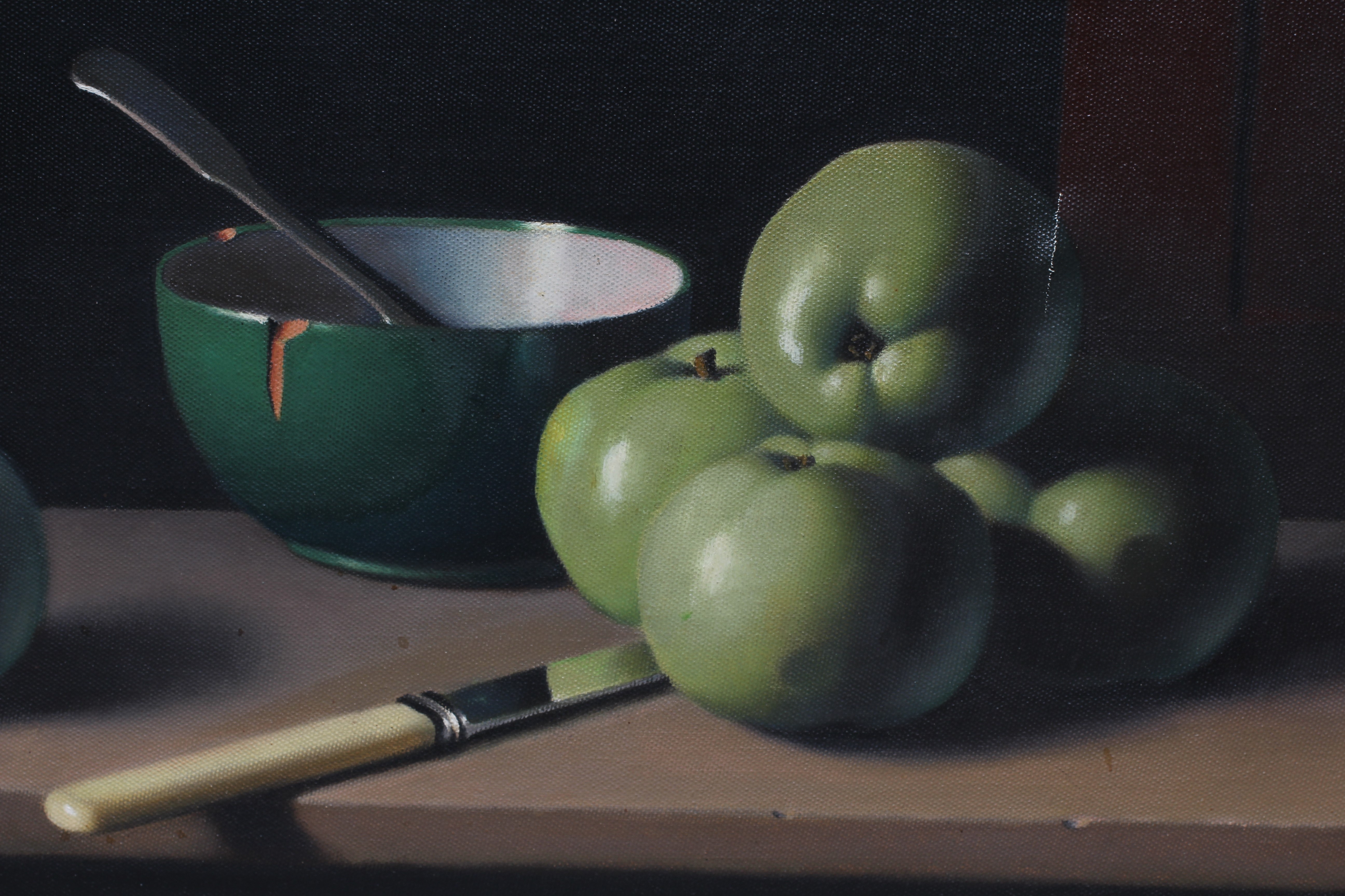 CHRISTOPHER CAWTHORN (British School, 20th Century) Still life of Apples, a Bowl, a Knife and Spoon, Image
