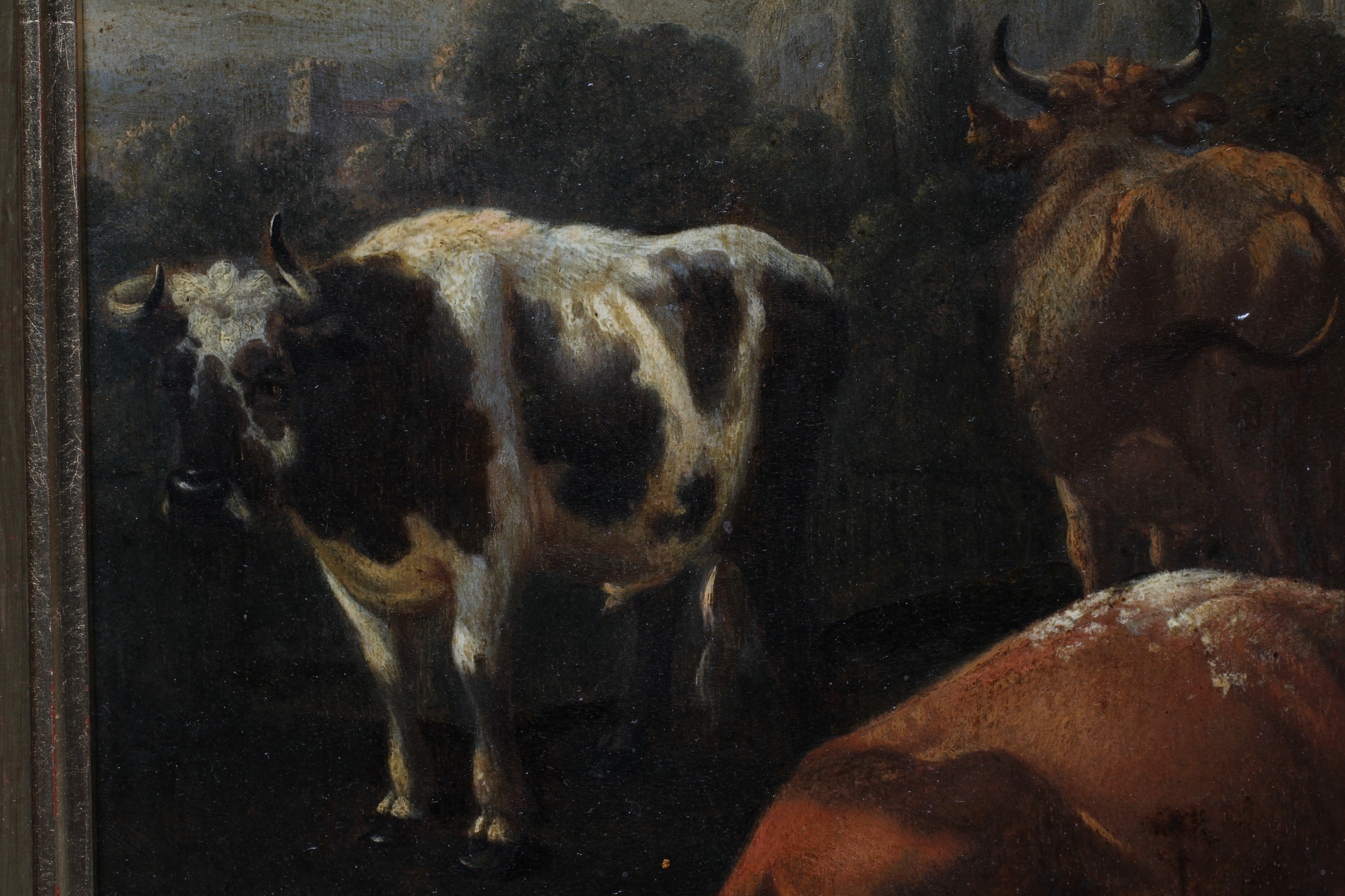 ITALIAN SCHOOL (19th Century) Cattle in an Italianate Landscape, oil on panel, 15 3/4" x 11 1/2", Image