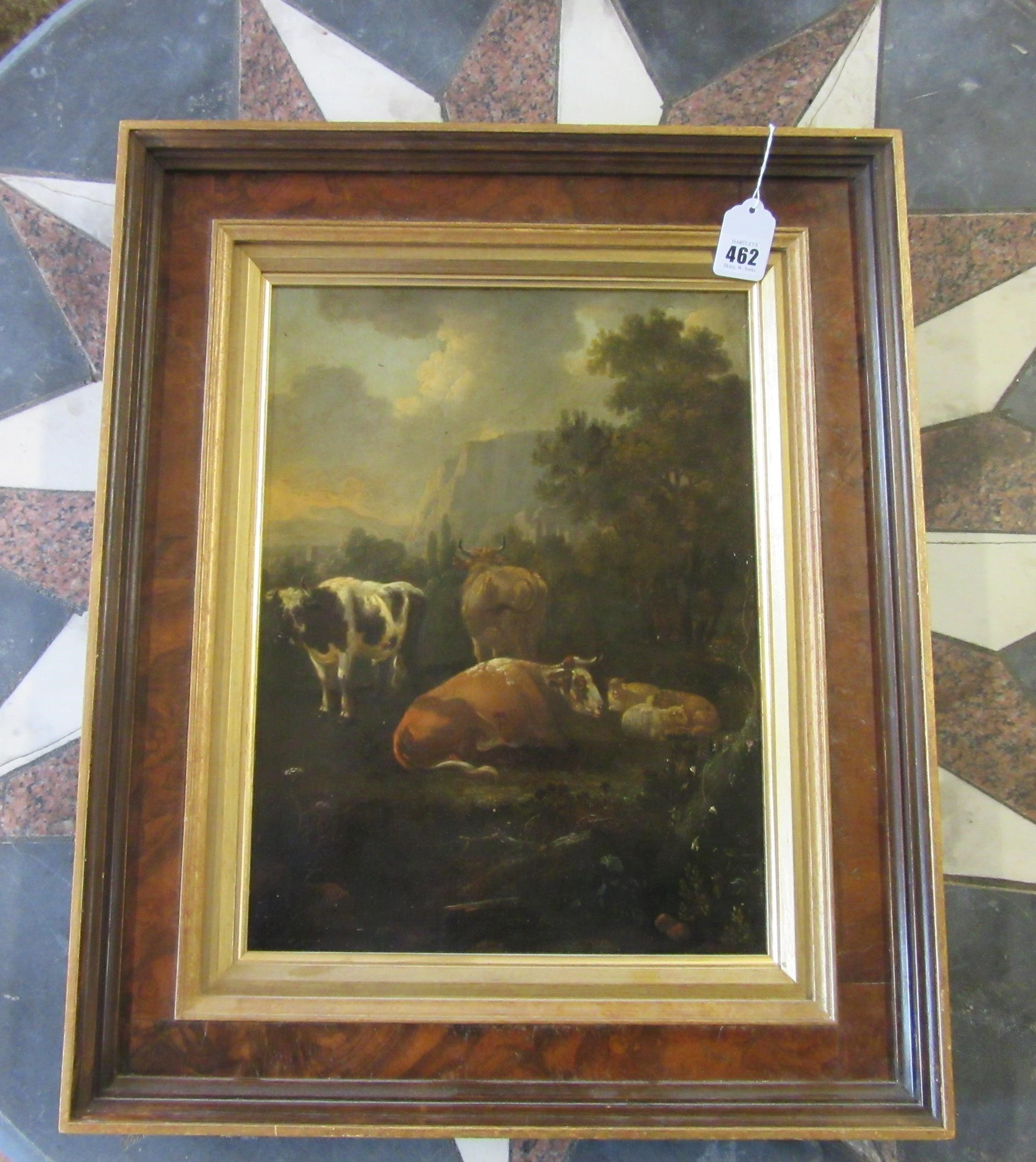 ITALIAN SCHOOL (19th Century) Cattle in an Italianate Landscape, oil on panel, 15 3/4" x 11 1/2", Image