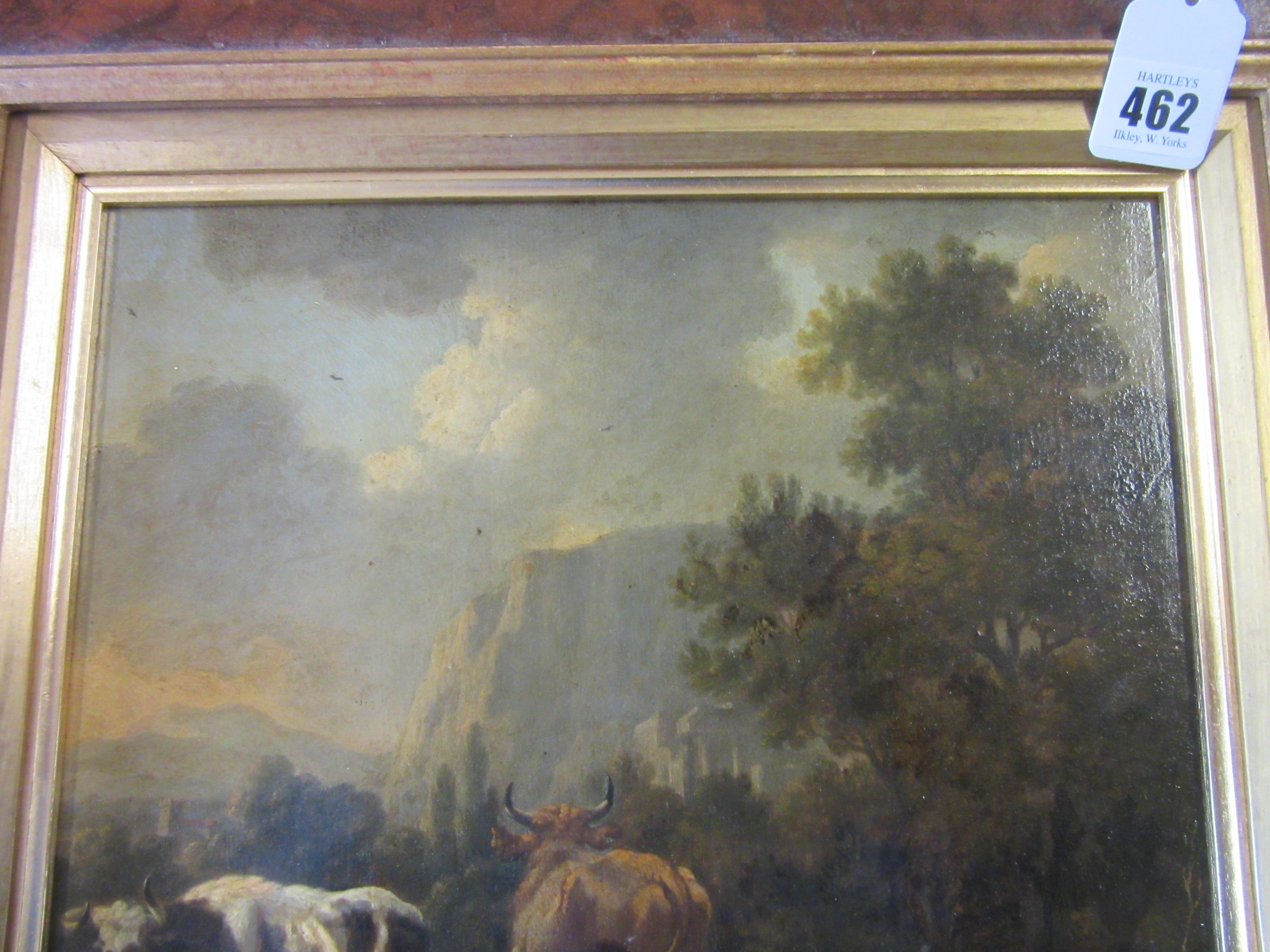 ITALIAN SCHOOL (19th Century) Cattle in an Italianate Landscape, oil on panel, 15 3/4" x 11 1/2", Image
