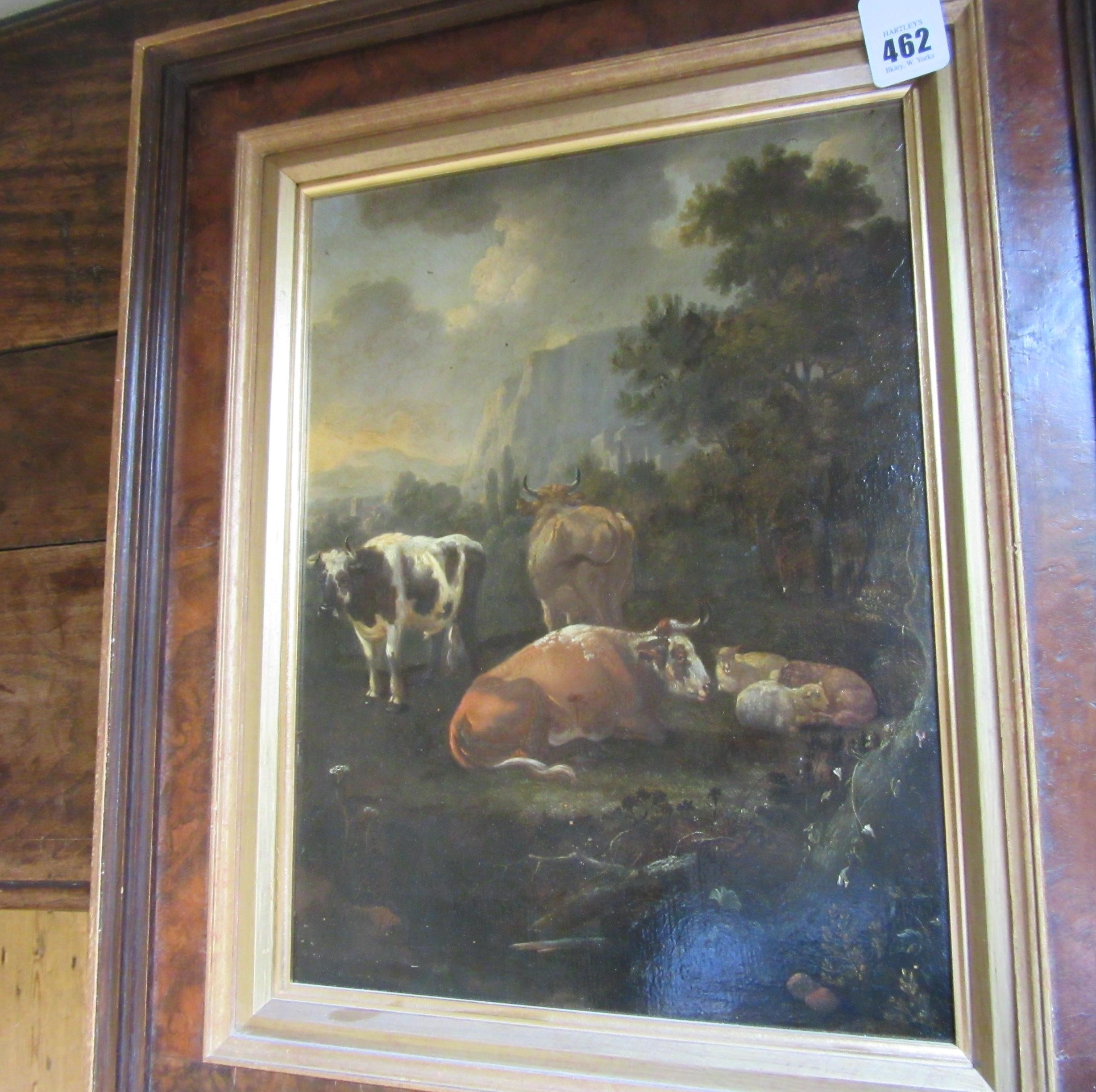 ITALIAN SCHOOL (19th Century) Cattle in an Italianate Landscape, oil on panel, 15 3/4" x 11 1/2", Image