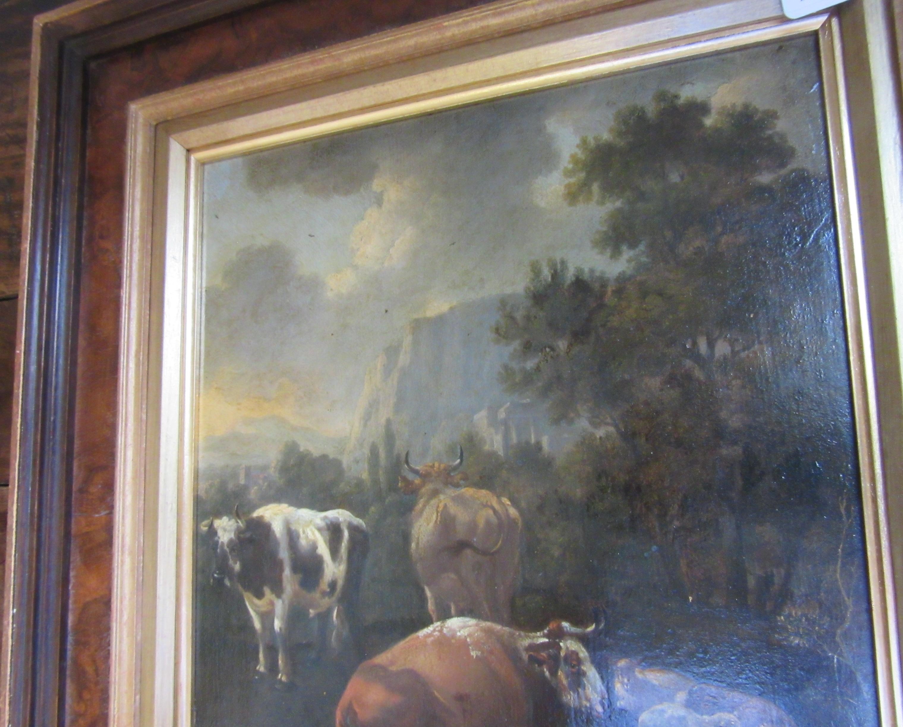 ITALIAN SCHOOL (19th Century) Cattle in an Italianate Landscape, oil on panel, 15 3/4" x 11 1/2", Image