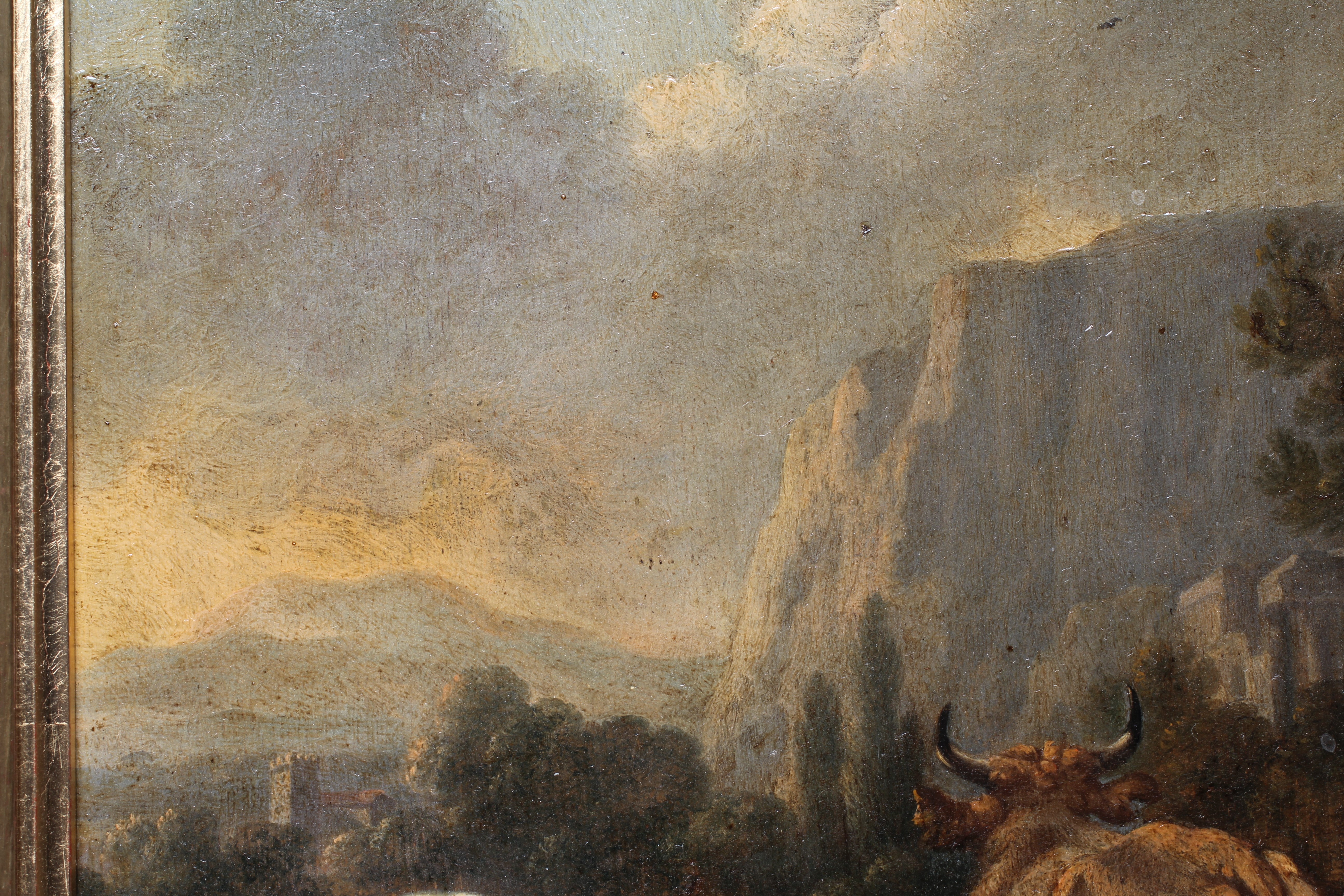 ITALIAN SCHOOL (19th Century) Cattle in an Italianate Landscape, oil on panel, 15 3/4" x 11 1/2", Image