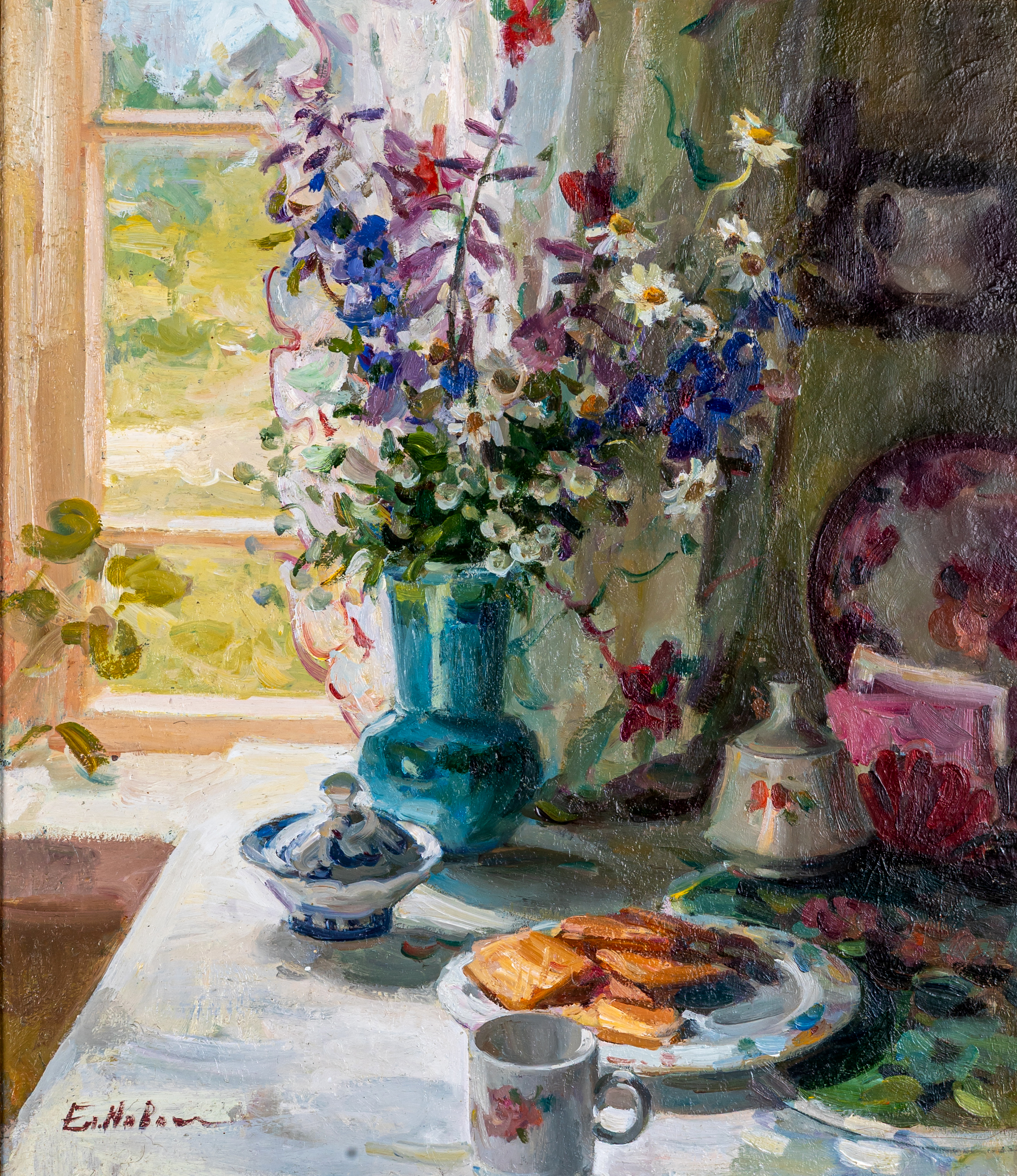 ELENA NOVOSADUK (B.1969) Sunny Day, signed lower left, oil on board, 15 1/4" x 13 1/4", modern gilt Image
