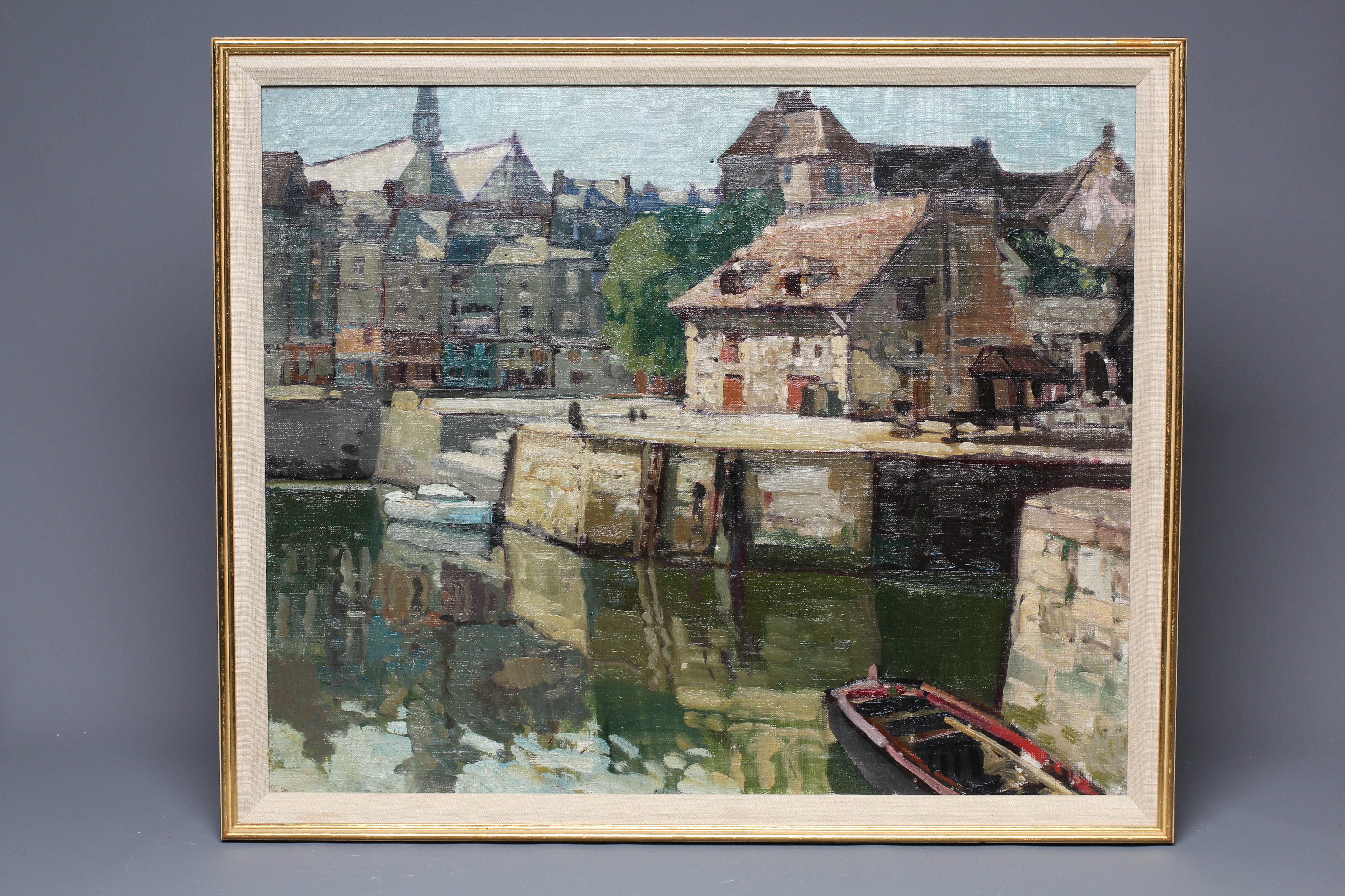 CONTINENTAL SCHOOL (20th Century) Harbour scene, oil on canvas, 21 1/2" x 26", modern frame Image