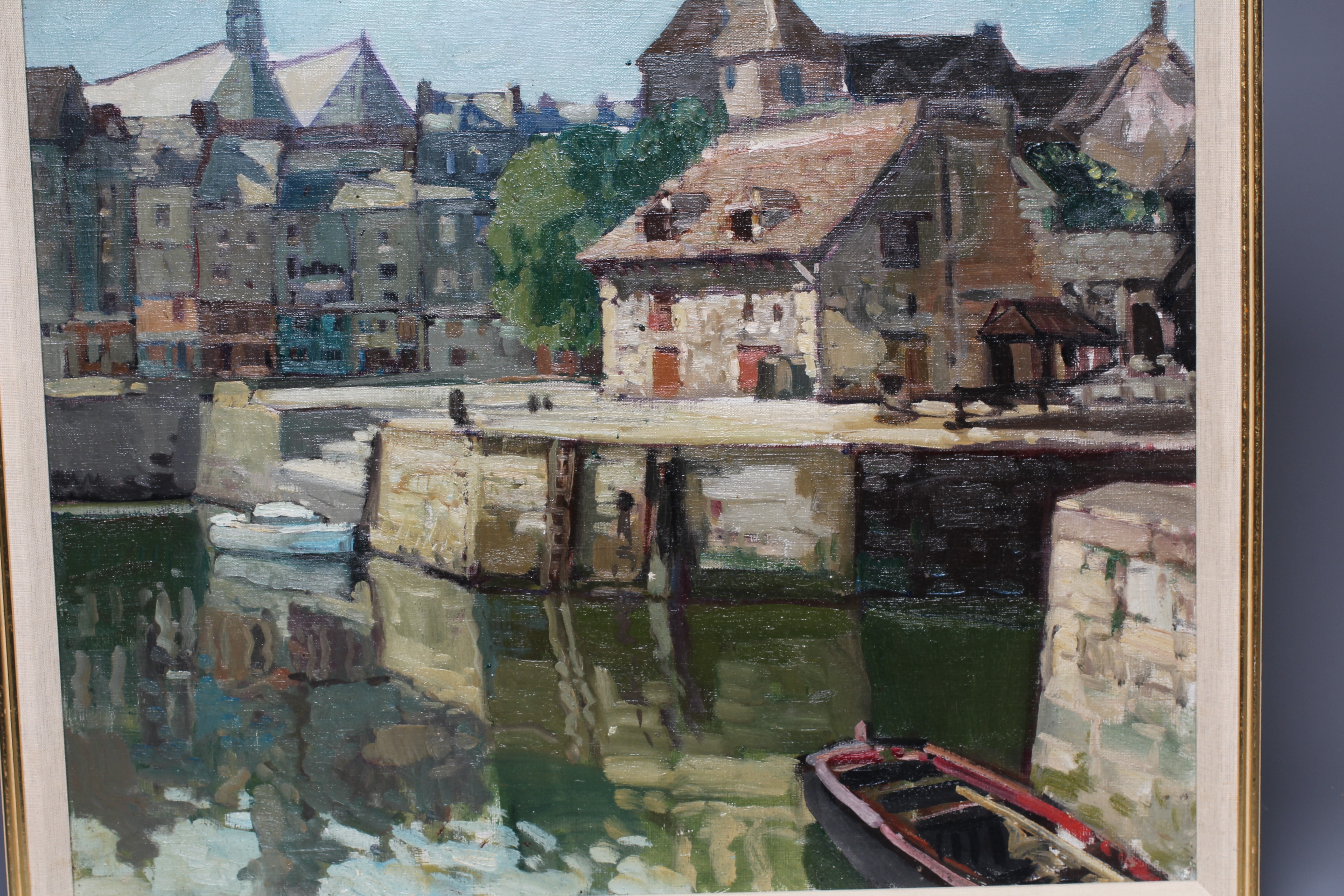 CONTINENTAL SCHOOL (20th Century) Harbour scene, oil on canvas, 21 1/2" x 26", modern frame Image