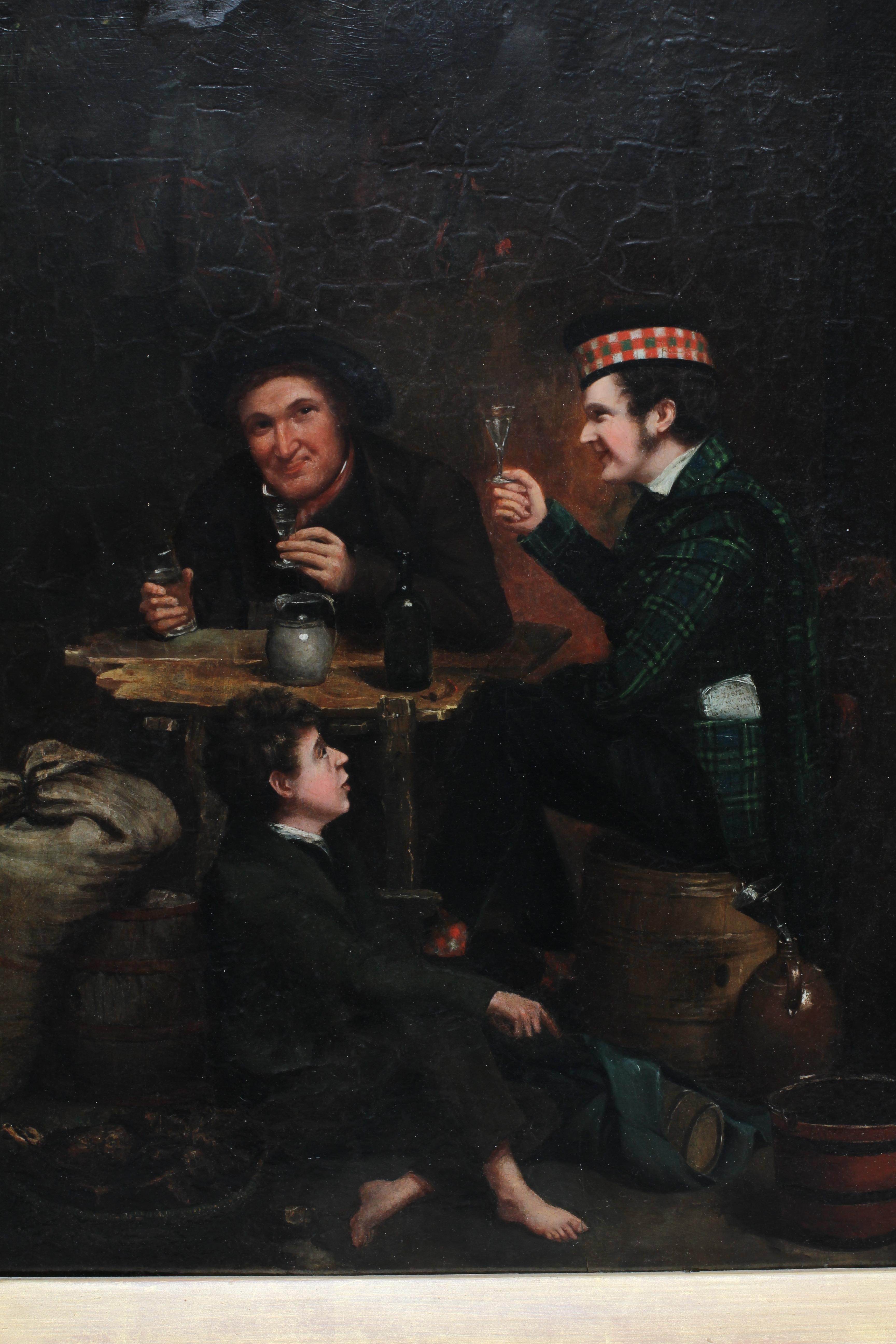 SCOTTISH SCHOOL (19th Century) Tavern interior scene, inscribed 'Donaldson' verso, oil on panel, 15" Image