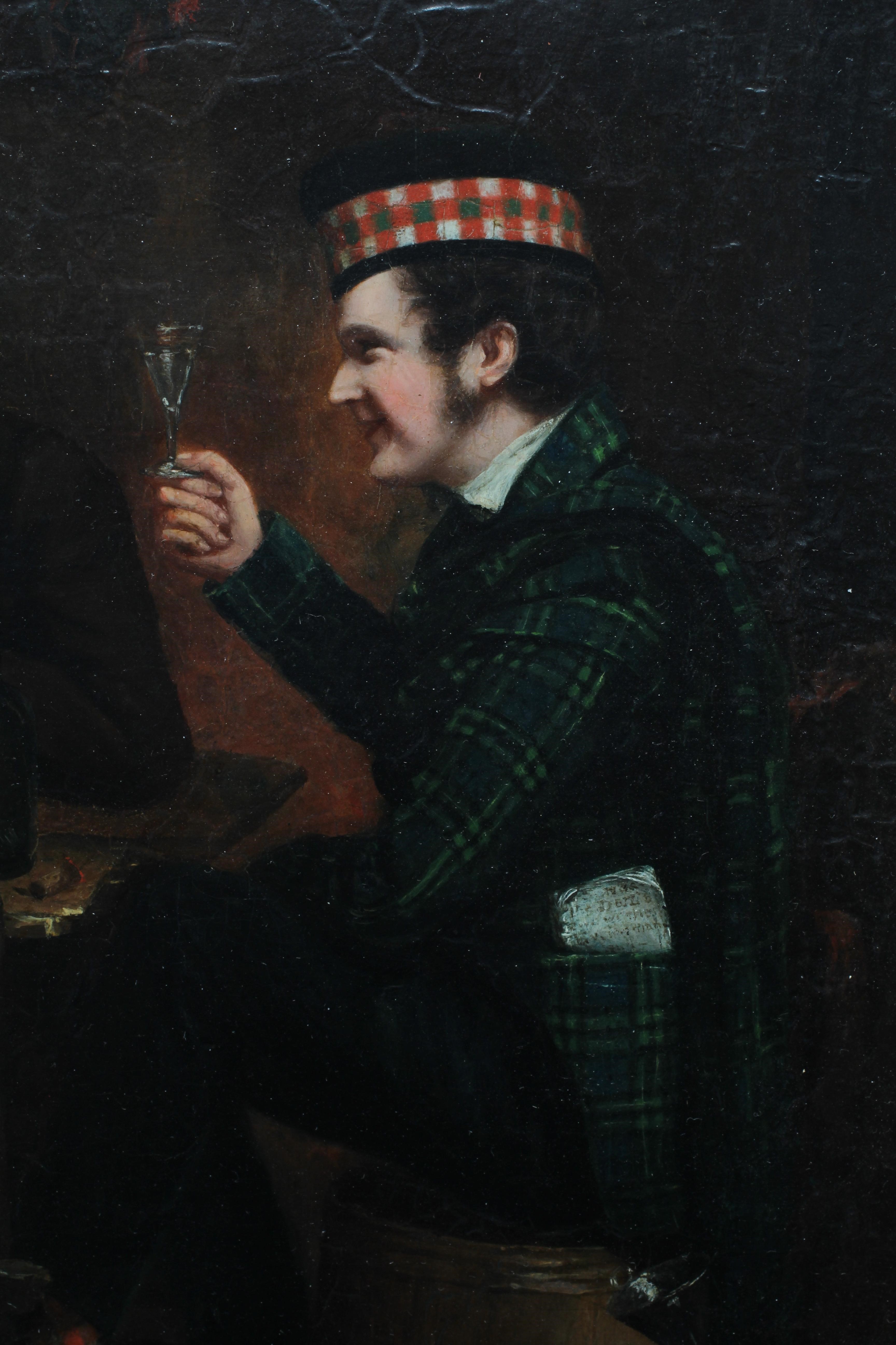 SCOTTISH SCHOOL (19th Century) Tavern interior scene, inscribed 'Donaldson' verso, oil on panel, 15" Image
