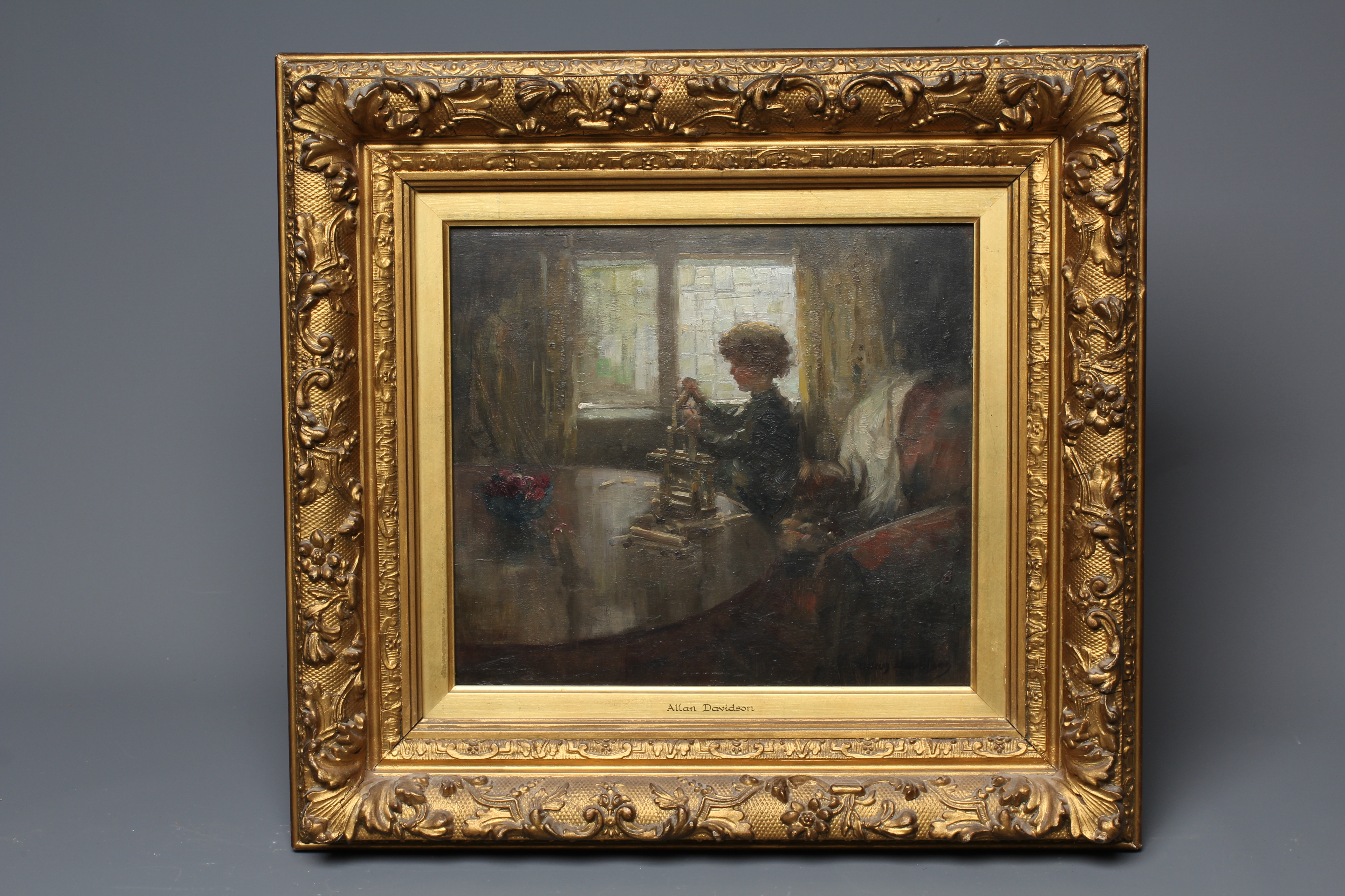 ALLAN ALBERT DAVIDSON (1913-1988) Interior Scene with Child Playing with Bricks, signed lower right, Image