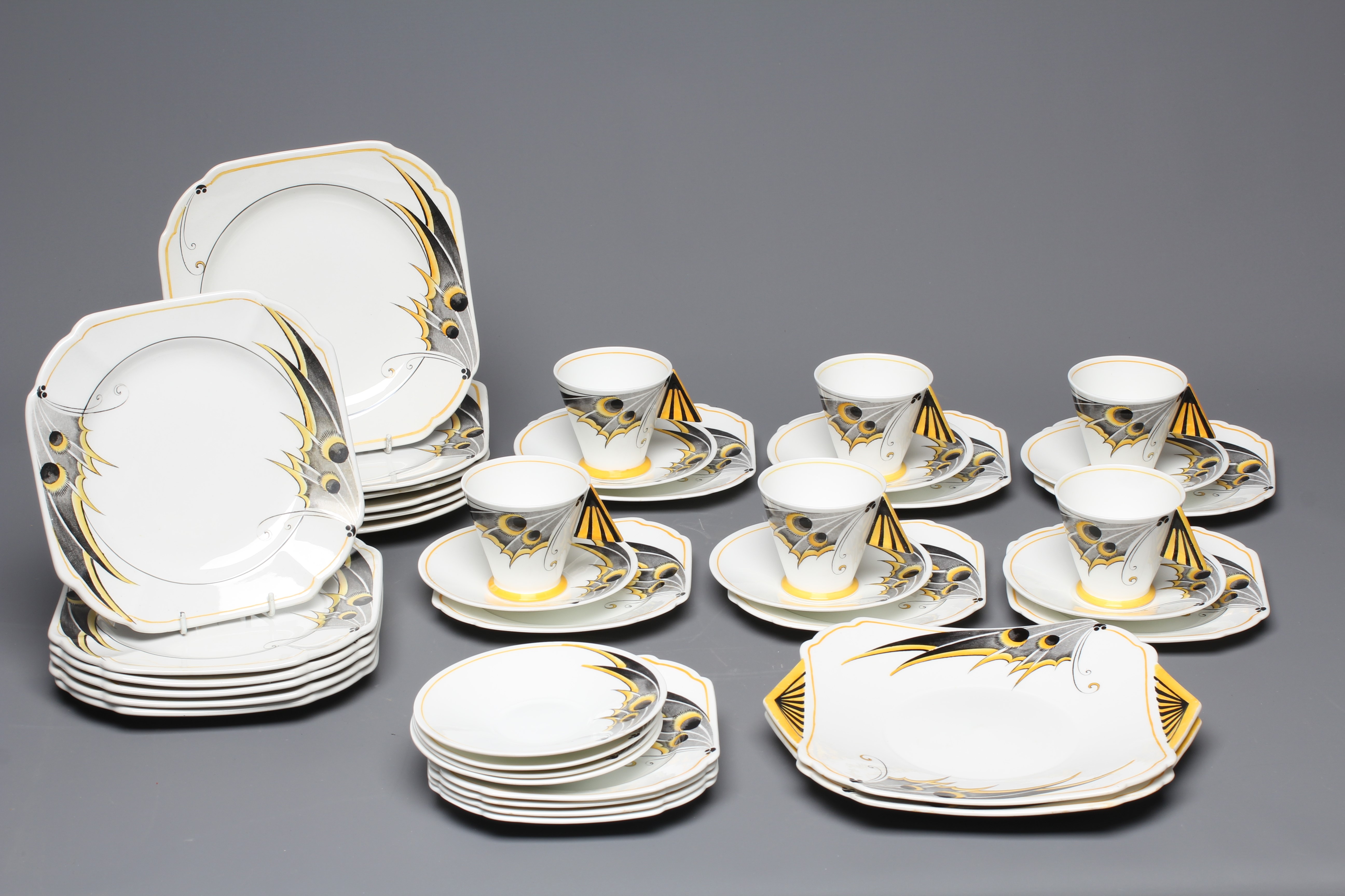 AN ART DECO SHELLEY CHINA YELLOW BUTTERFLY PATTERN MODE SHAPE PART SERVICE designed by Eric Slater Image