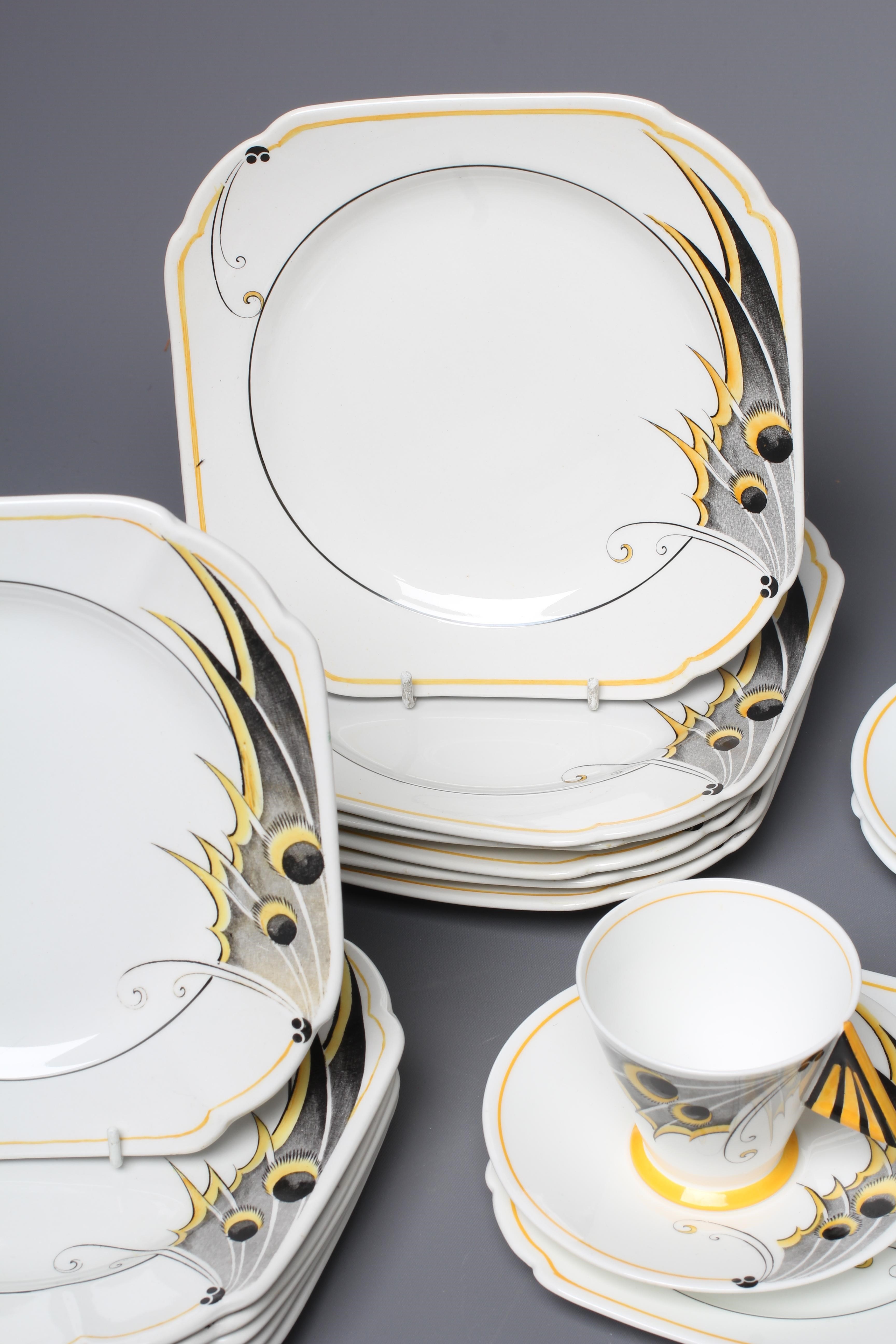 AN ART DECO SHELLEY CHINA YELLOW BUTTERFLY PATTERN MODE SHAPE PART SERVICE designed by Eric Slater Image