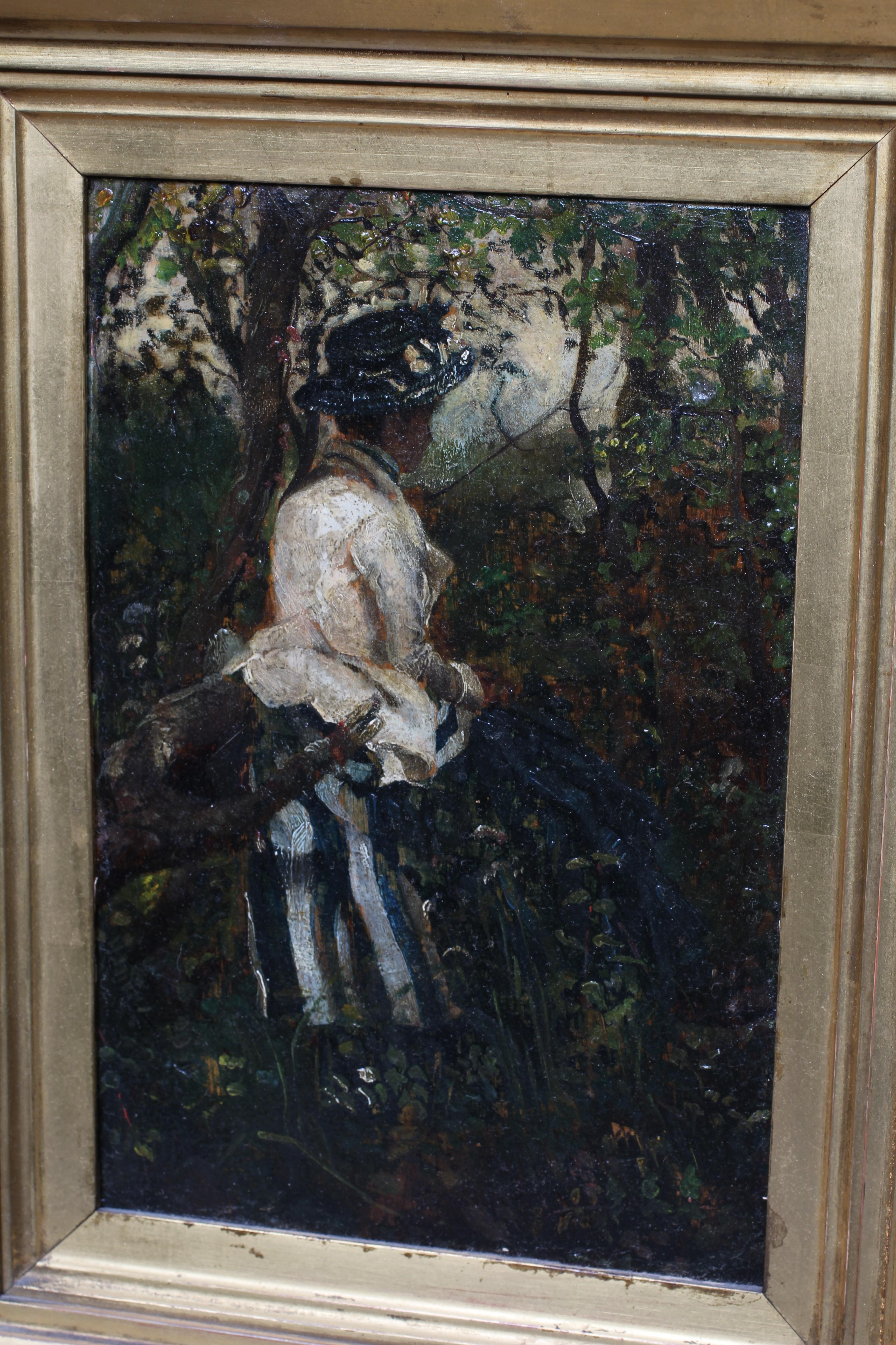 BRITISH SCHOOL (Late 19th Century) Lady Seated on a Branch, inscribed on label verso 'F.C.Konstorm, Image