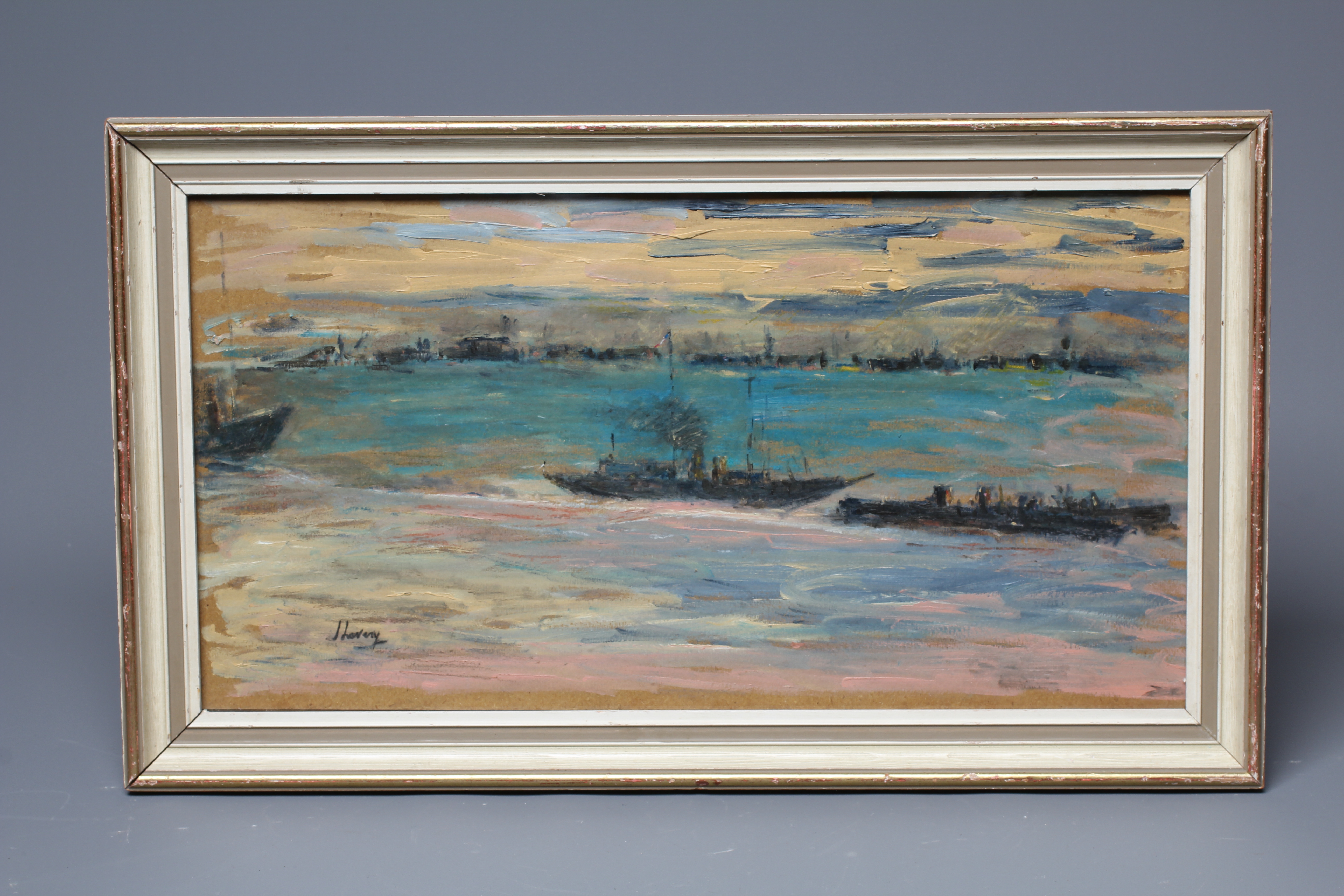 BRITISH SCHOOL (20th Century) Shipping Entering Port, bears signature 'J Lavery' lower left, oil on Image