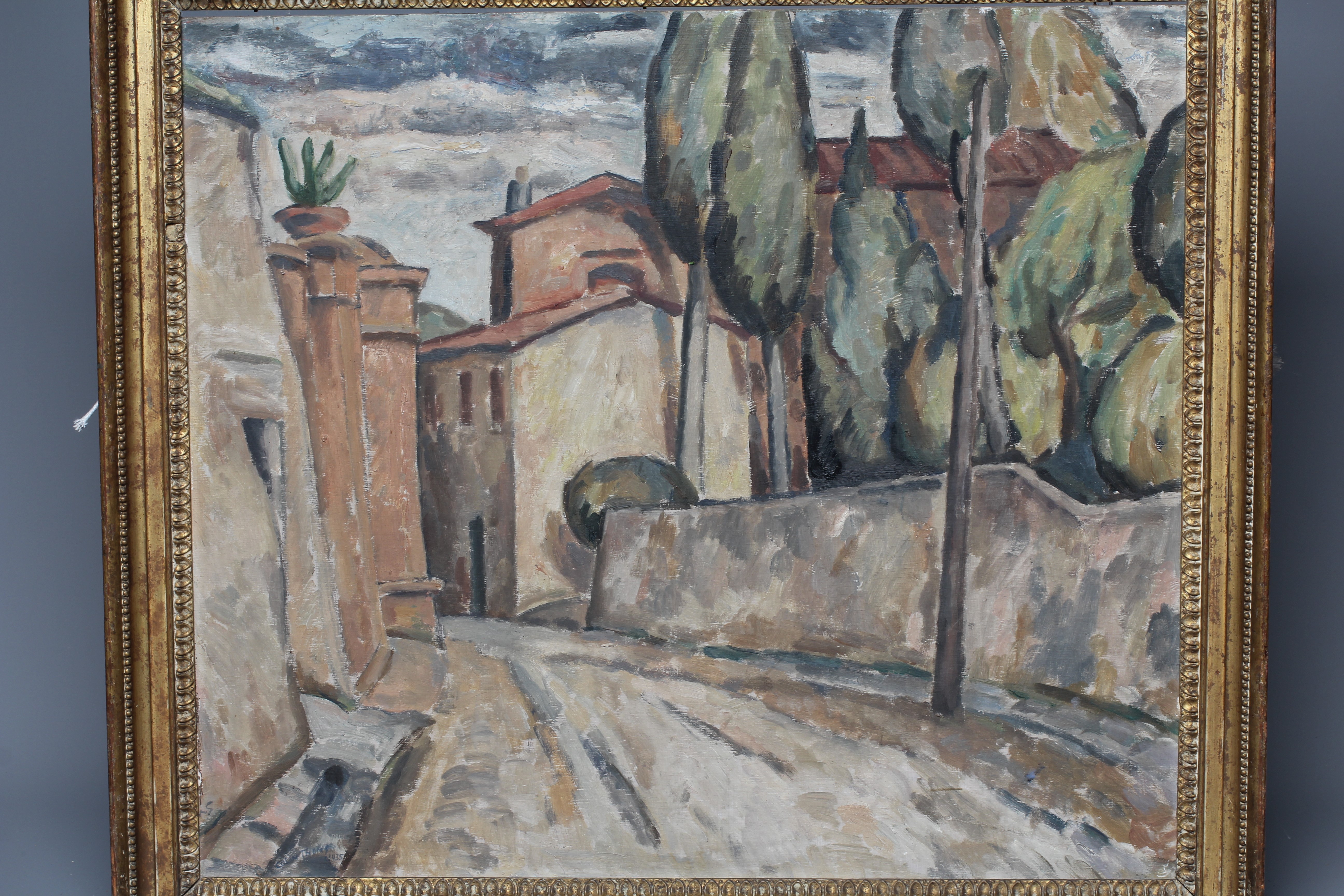 COLIN THOMS (1912-1997) Continental Street View, signed and dated 1935 lower left, oil on board, 21" Image