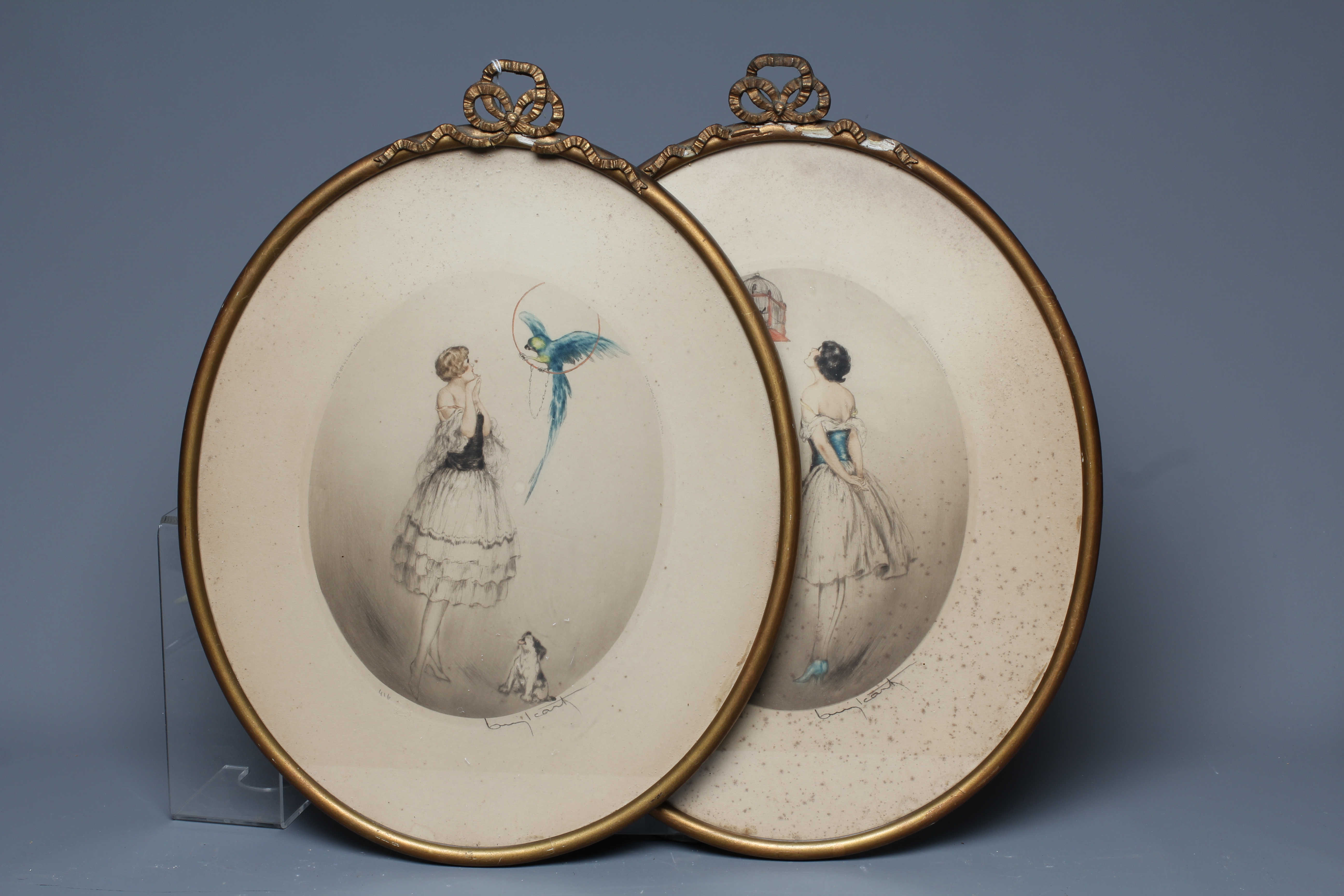 LOUIS JUSTIN LAURENT ICART (1888-1950) 'Blue Parrot' and 'Red Cage', a pair, each signed in pencil, Image