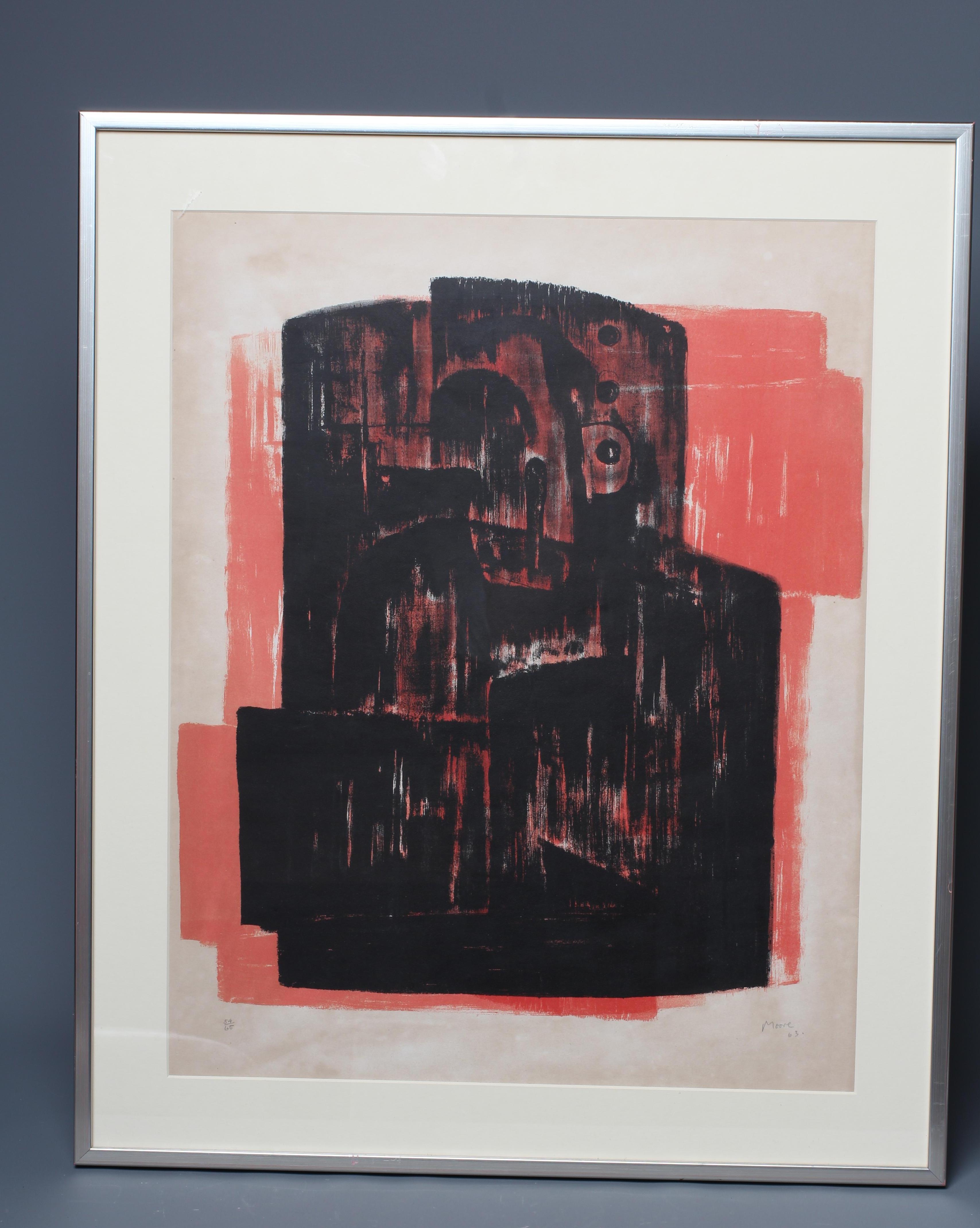 HENRY MOORE (1898-1986) Black on Red Image, signed, dated '63 and numbered 54/65, lithograph, 24" x Image