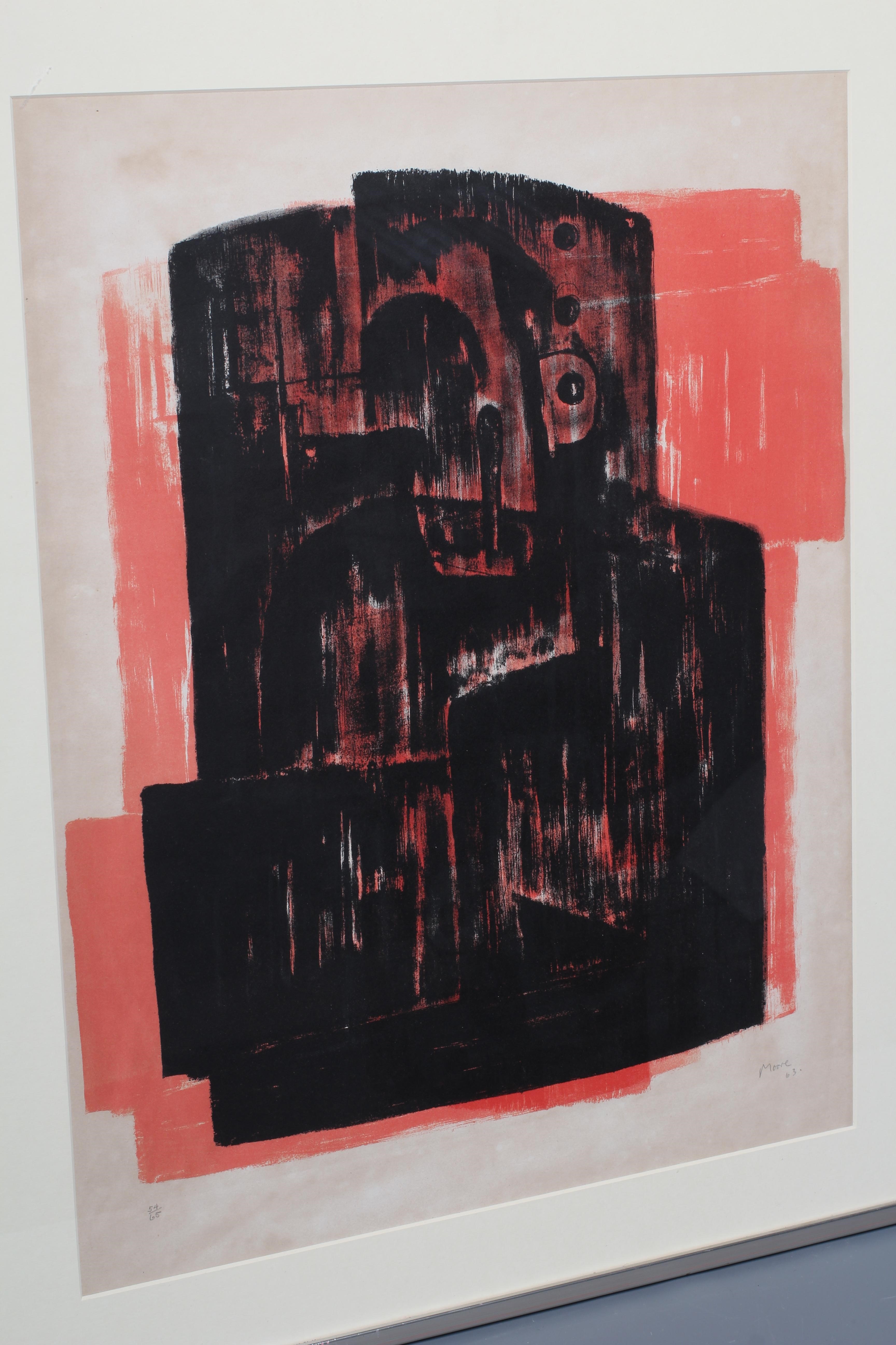 HENRY MOORE (1898-1986) Black on Red Image, signed, dated '63 and numbered 54/65, lithograph, 24" x Image