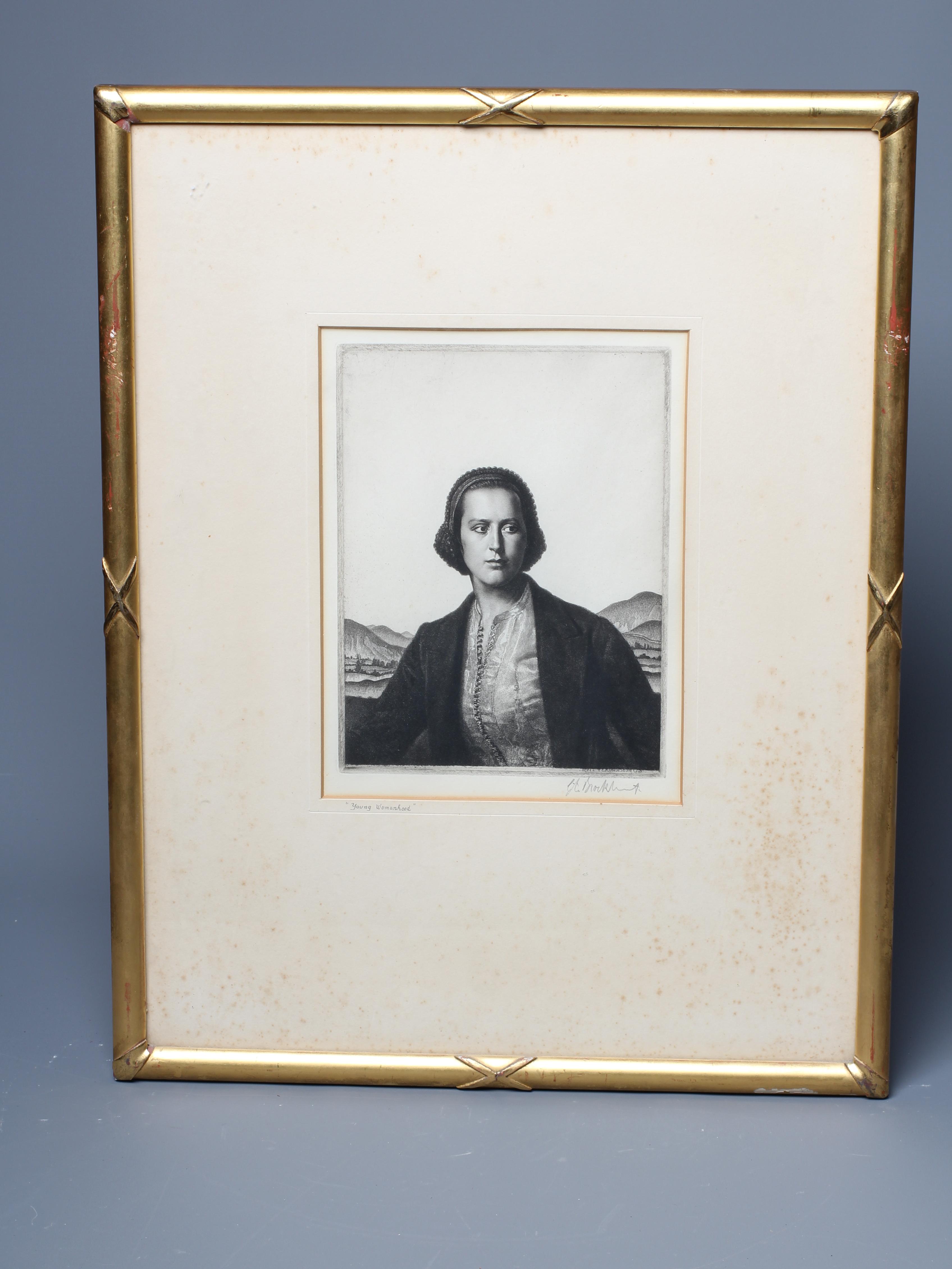 GERALD LESLIE BROCKHURST (1890-1978) Young Womanhood, signed in the margin lower right, etching, 9" Image