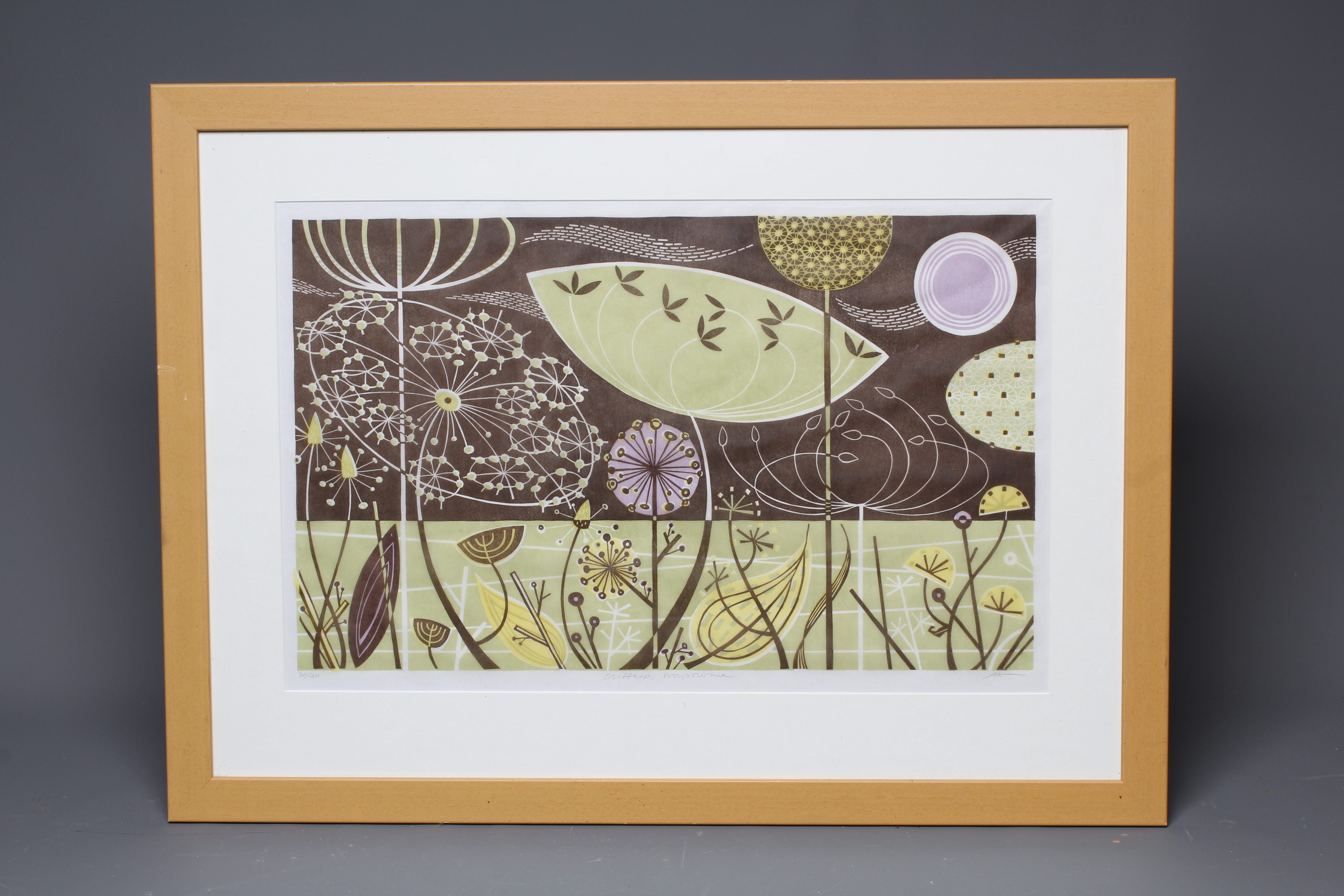 ANGIE LEWIN (B.1963) Clifftop, Weybourne, signed, titled and numbered 30/40, linocut, 15" x 23" Image
