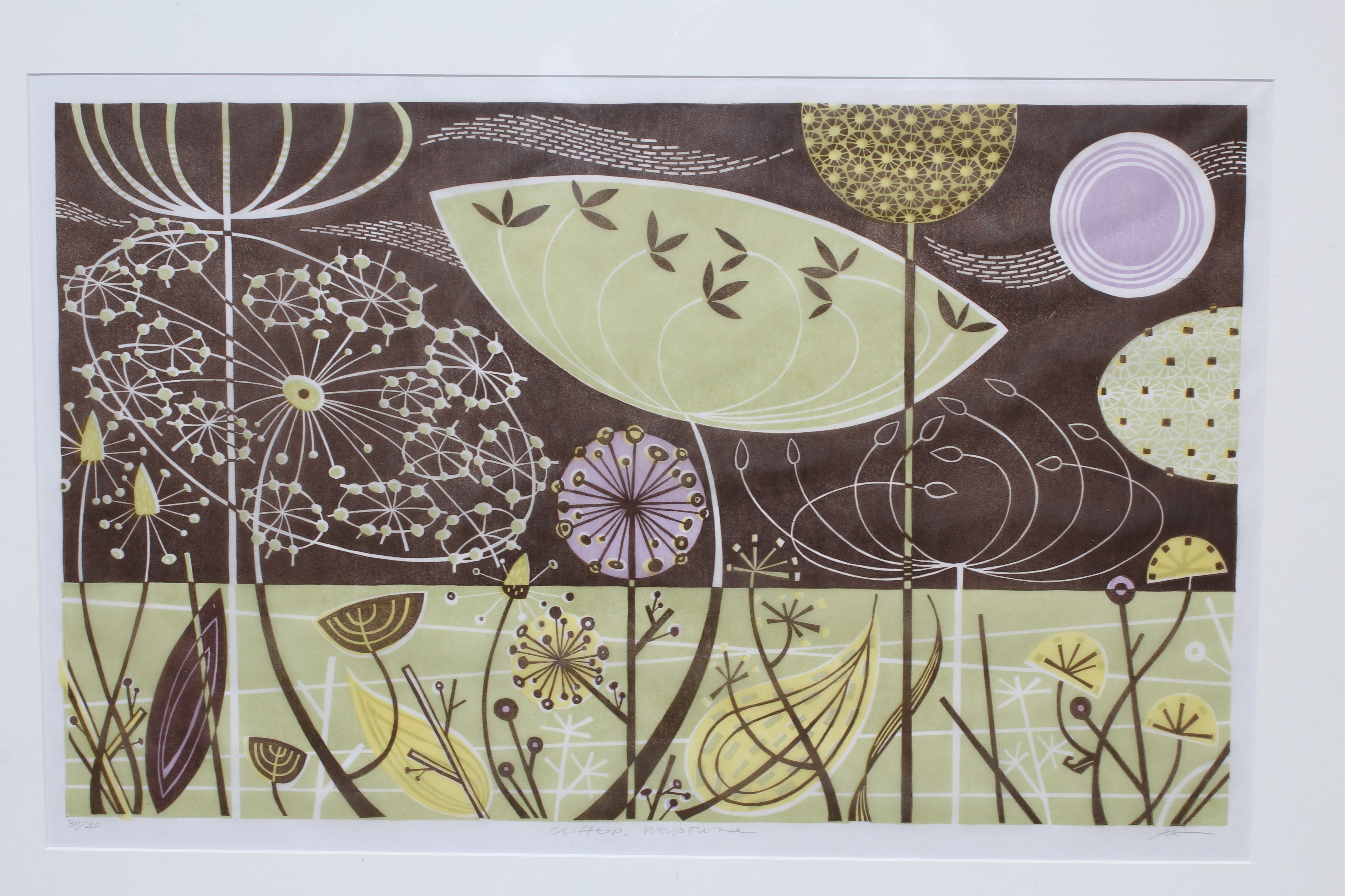 ANGIE LEWIN (B.1963) Clifftop, Weybourne, signed, titled and numbered 30/40, linocut, 15" x 23" Image