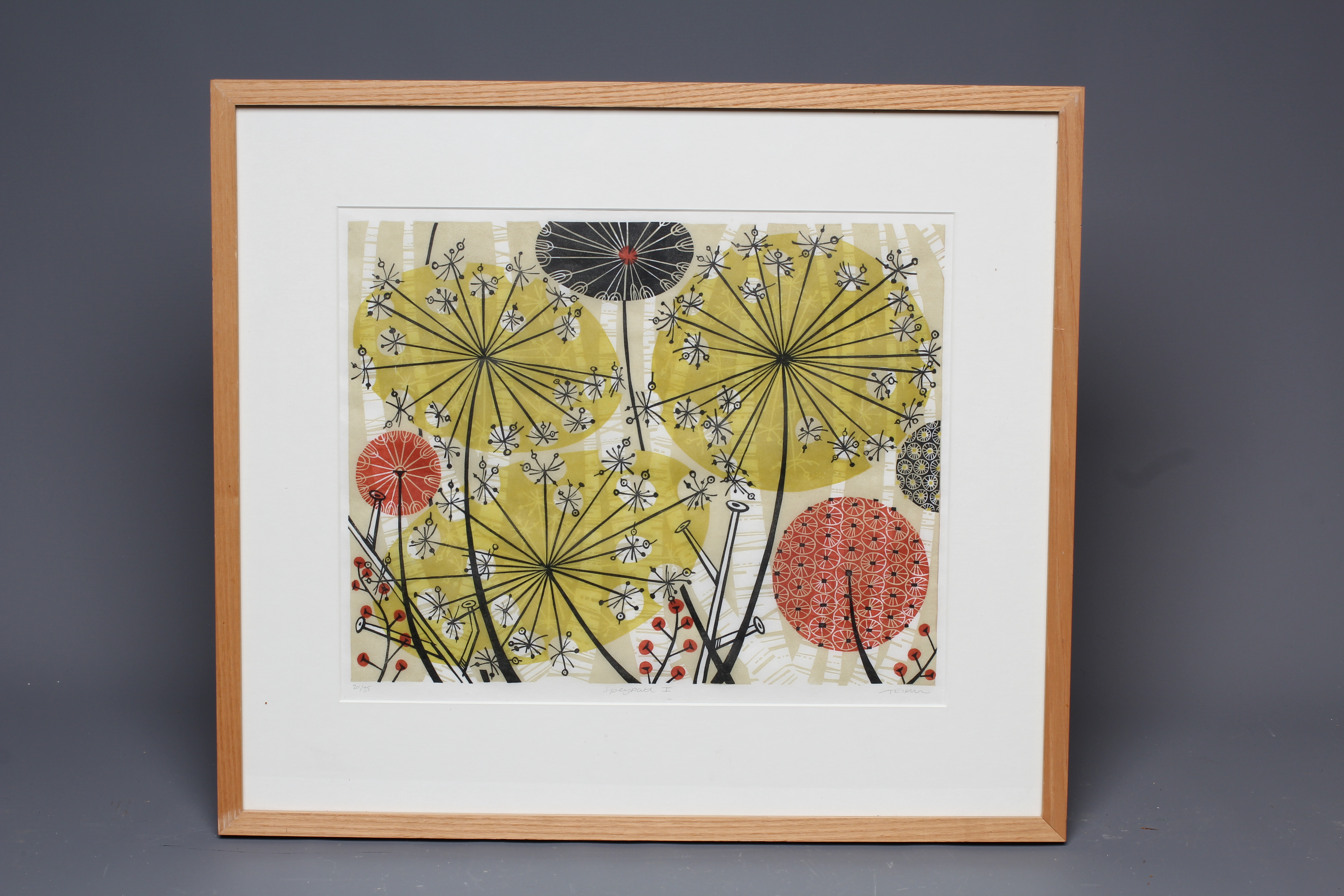 ANGIE LEWIN (B.1963) Spey Path I, signed, titled and numbered 20/35, linocut, 12 3/4" x 15 3/4" Image