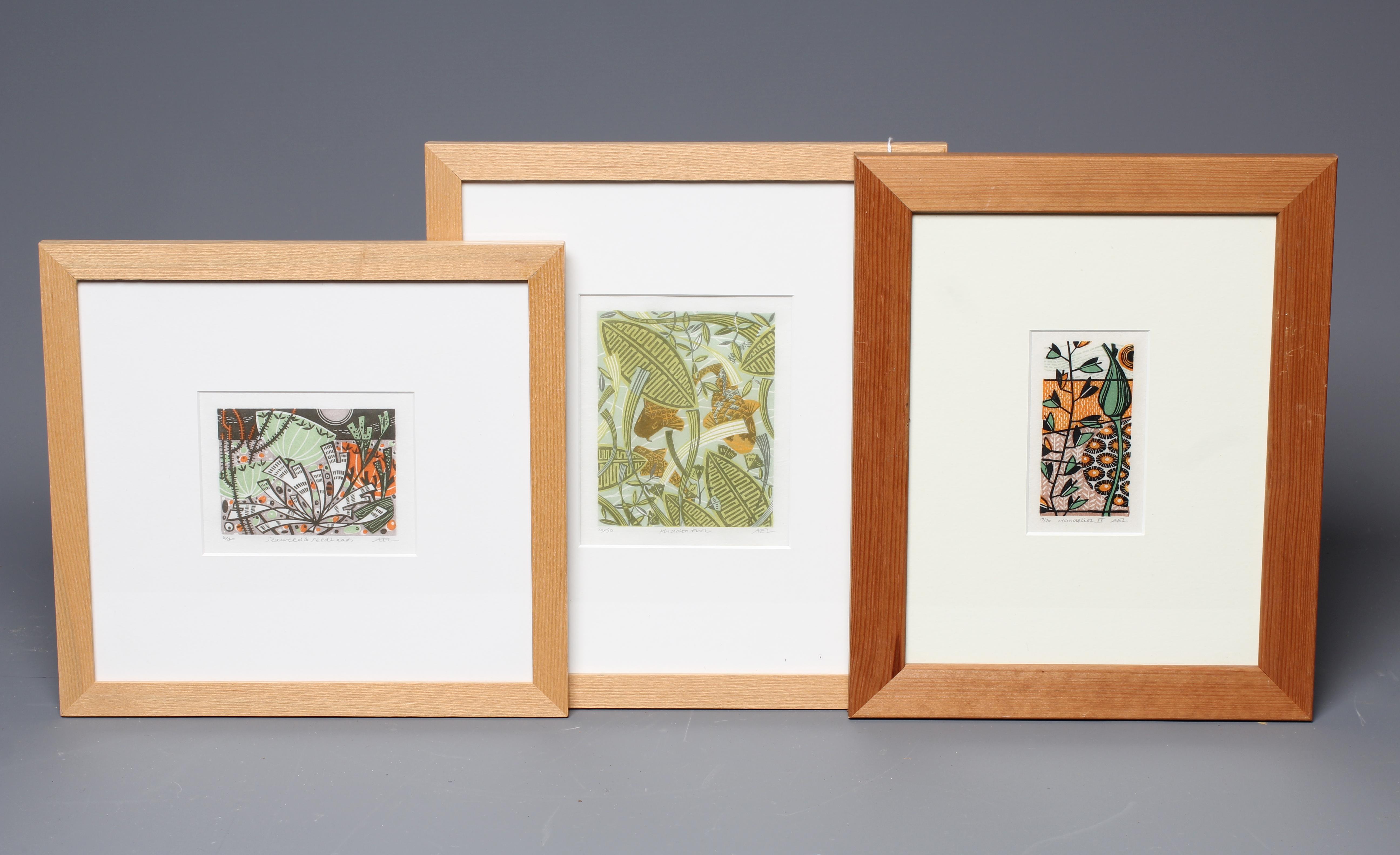 ANGIE LEWIN (B.1963) Three linocuts, each signed, titled and numbered, various sizes, all framed and Image