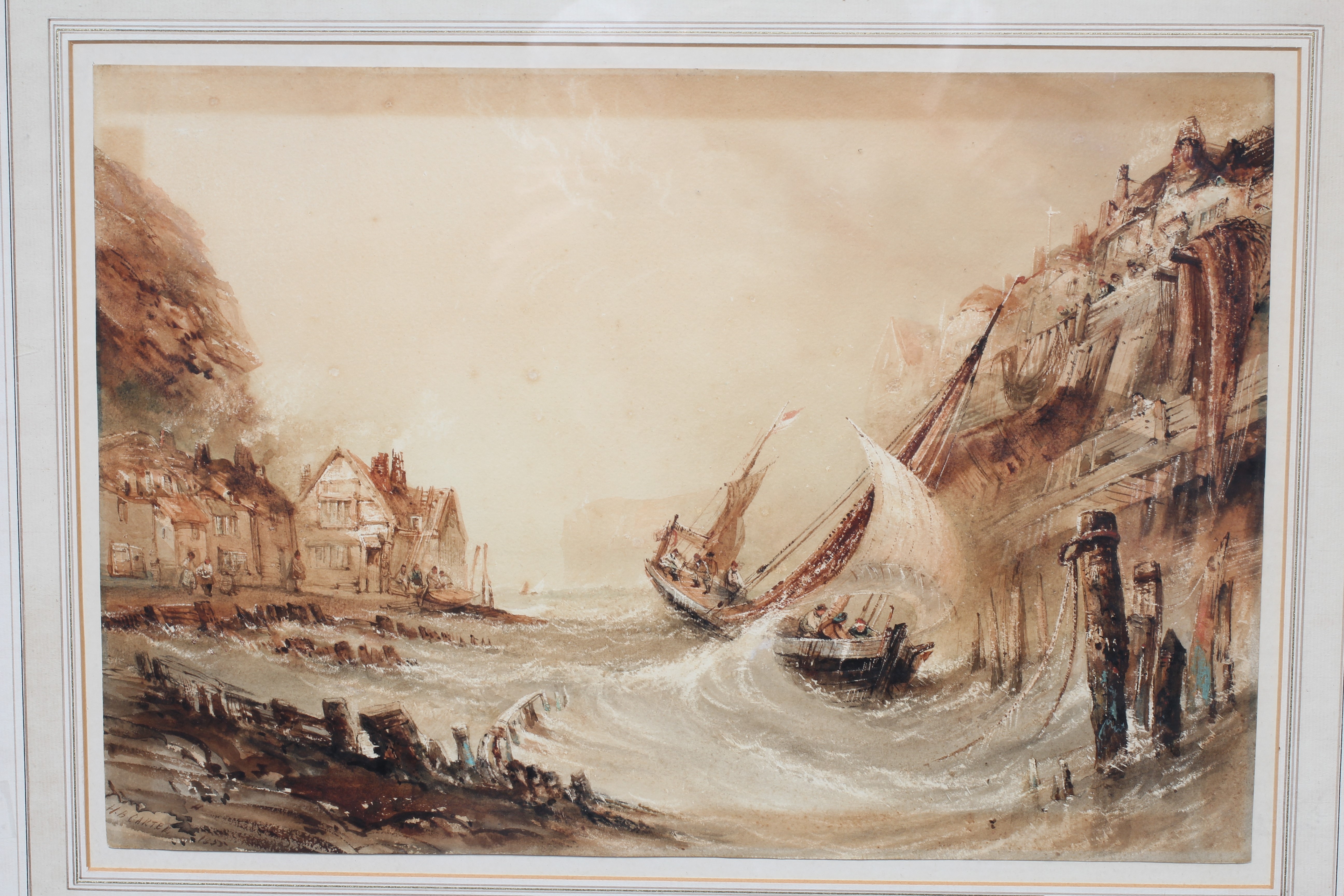 HENRY BARLOW CARTER (1803-1868) Fishing Boats in a Stormy Harbour, signed lower left and dated 1855, Image