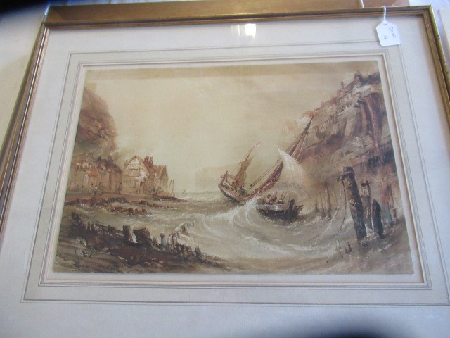 HENRY BARLOW CARTER (1803-1868) Fishing Boats in a Stormy Harbour, signed lower left and dated 1855, Image