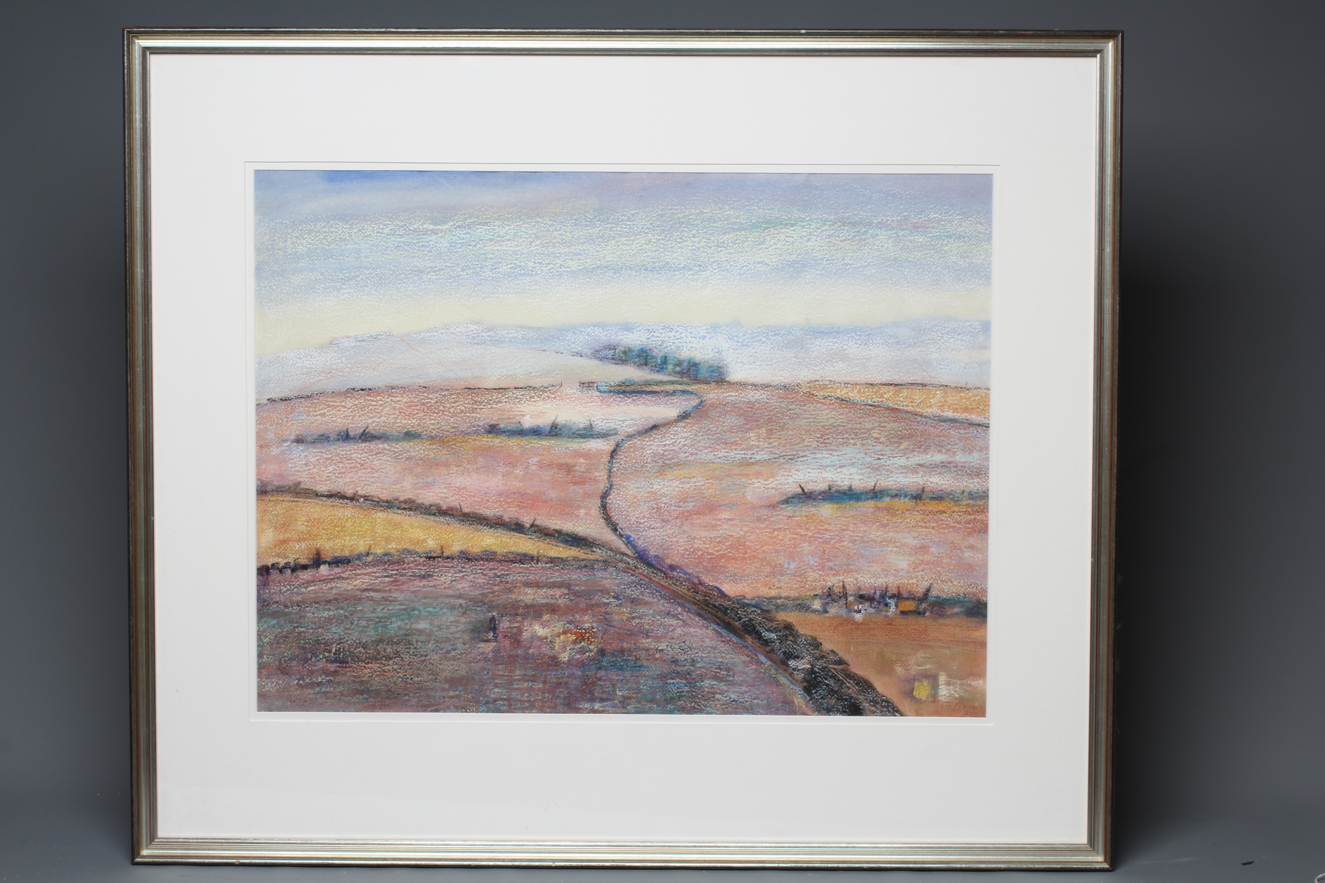 MARIE WALKER LAST (1917-2017) Purple Moorscape, signed and dated '83 lower right, oil pastel and Image