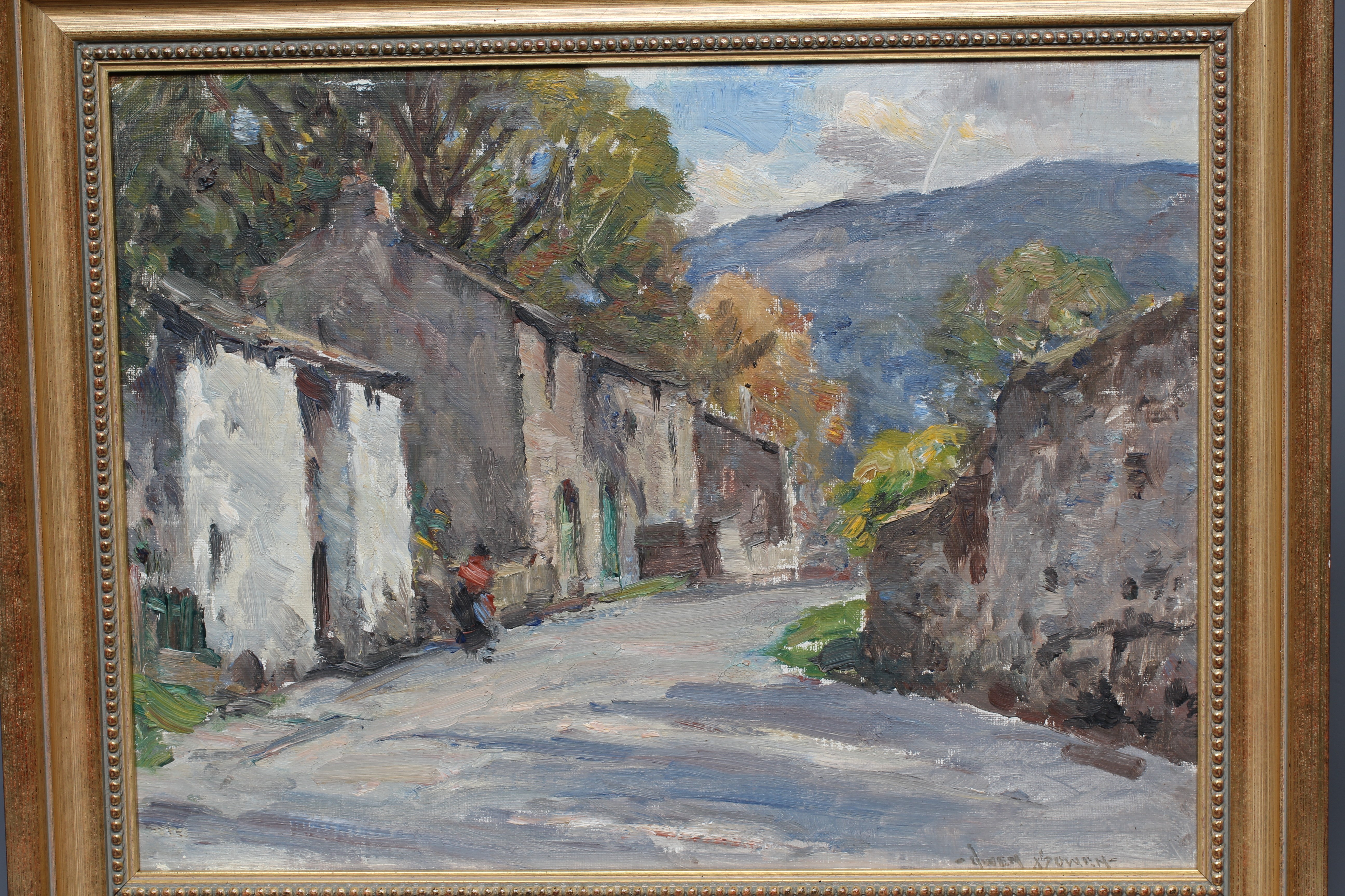 OWEN BOWEN (1873-1967) Rural Village Street, signed lower right, oil on canvas board, 11 1/2" x 15", Image