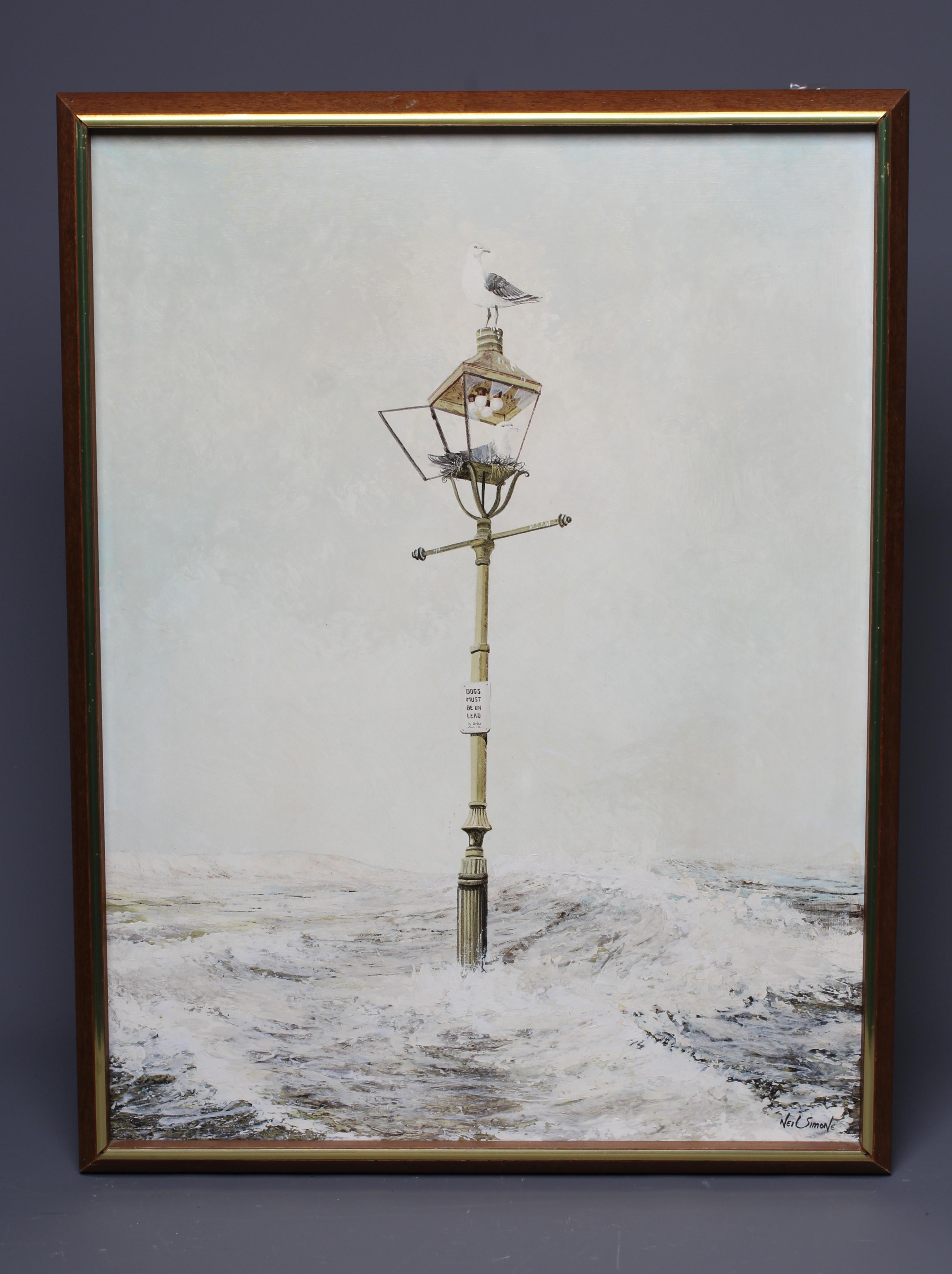 NEIL SIMONE (B.1947) The Lighthouse Keepers, signed lower right, inscribed verso with title, oil on Image