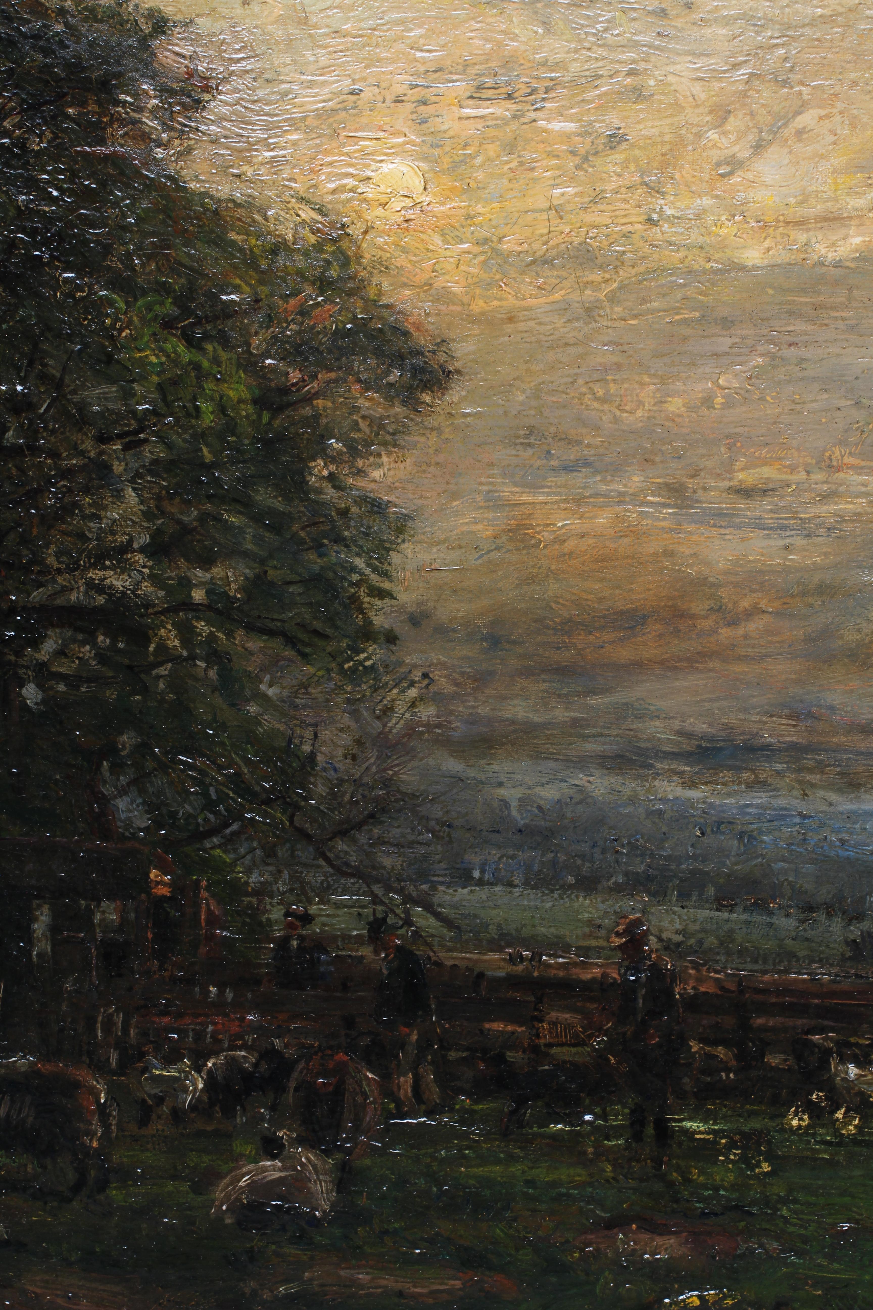 HERBERT ROYLE (1870-1958) Shepherds with their Flock at Dusk, signed lower left, oil on canvas, 16" Image