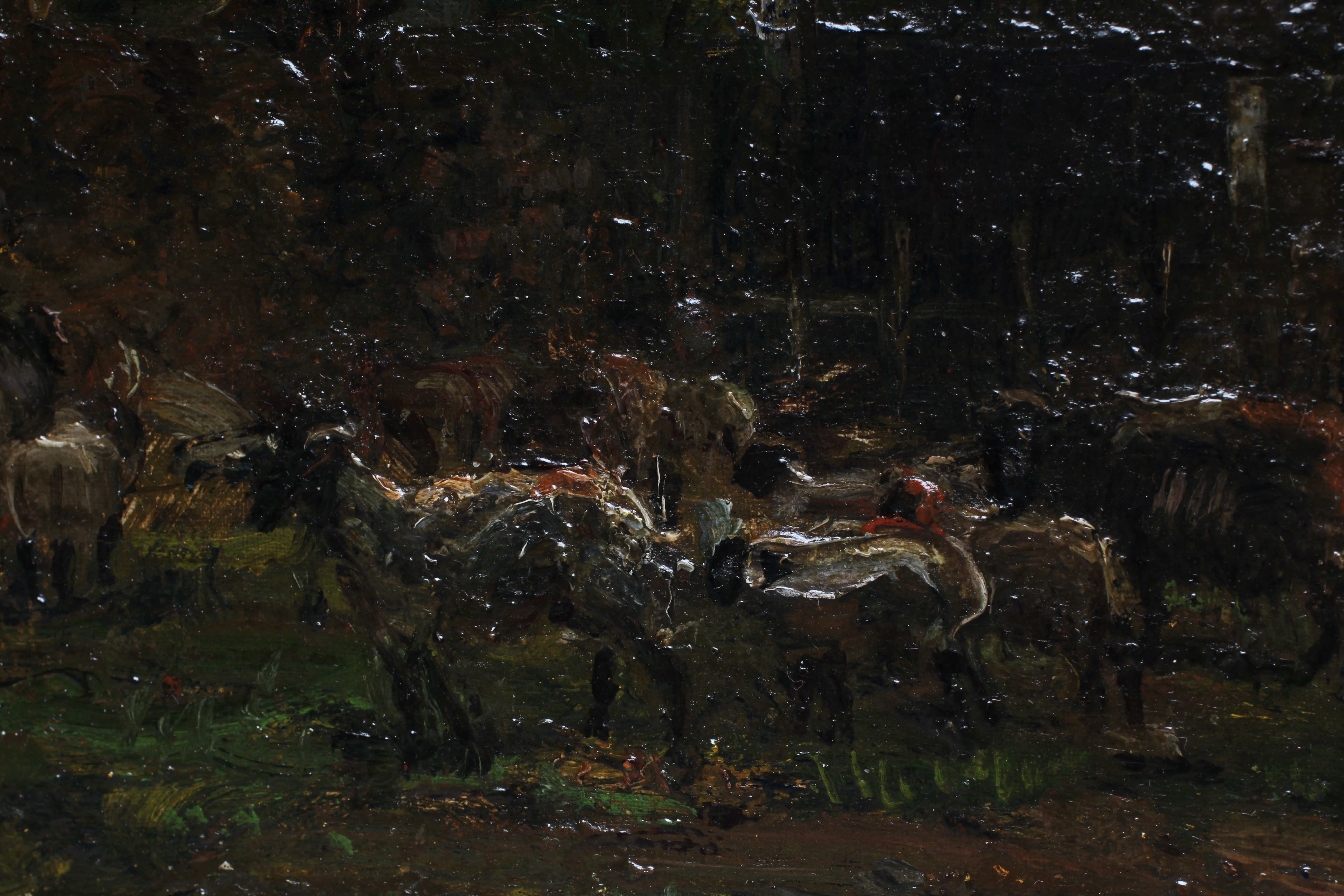 HERBERT ROYLE (1870-1958) Shepherds with their Flock at Dusk, signed lower left, oil on canvas, 16" Image