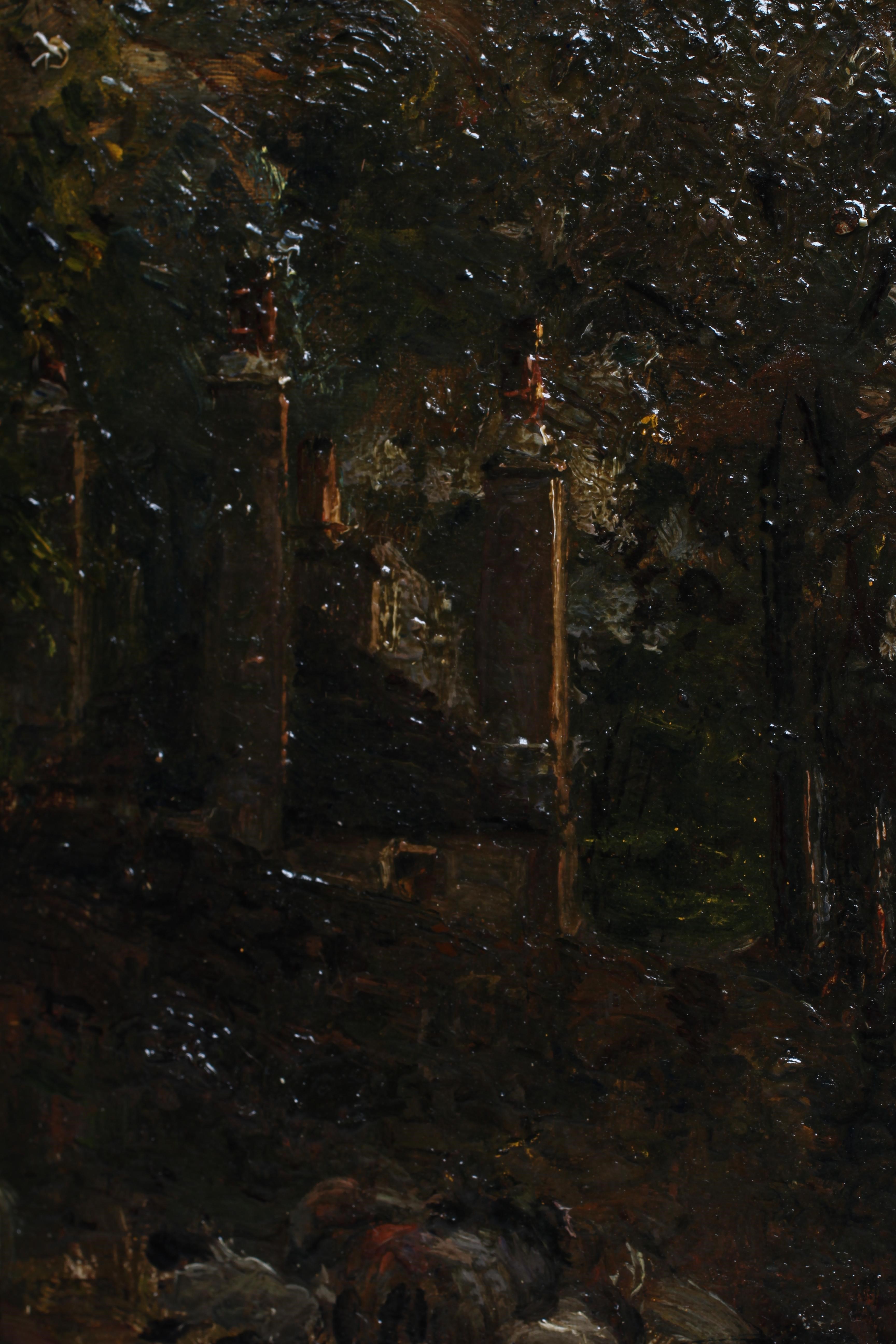 HERBERT ROYLE (1870-1958) Shepherds with their Flock at Dusk, signed lower left, oil on canvas, 16" Image