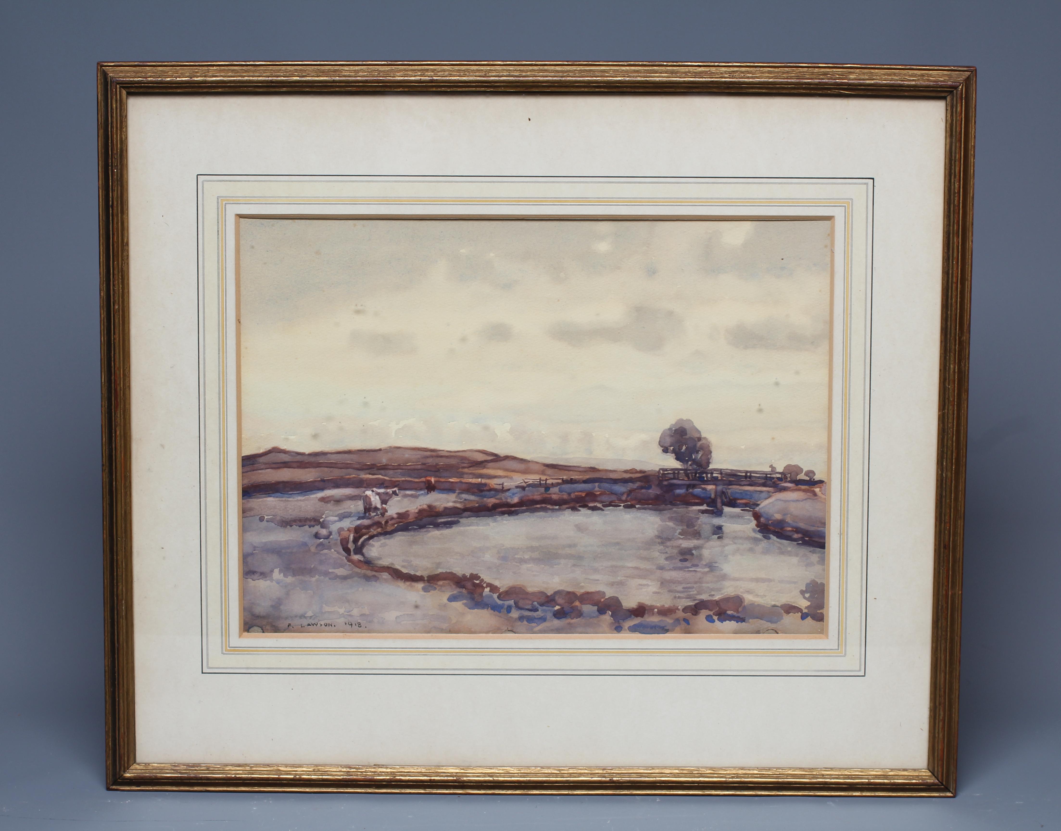 FRED LAWSON (1888-1968) Cattle Beside a River, signed lower left and dated 1918, watercolour, 10 Image