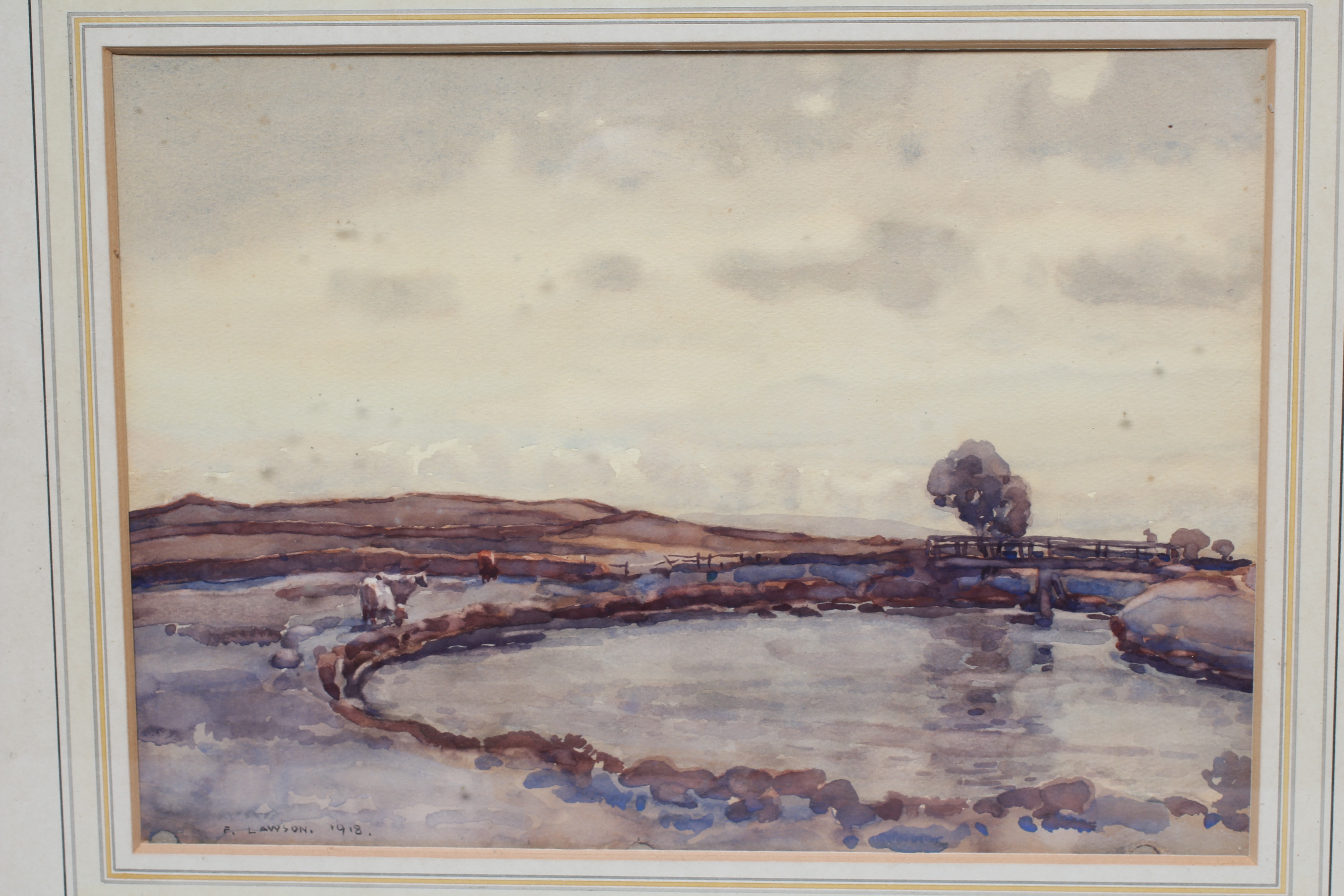 FRED LAWSON (1888-1968) Cattle Beside a River, signed lower left and dated 1918, watercolour, 10 Image