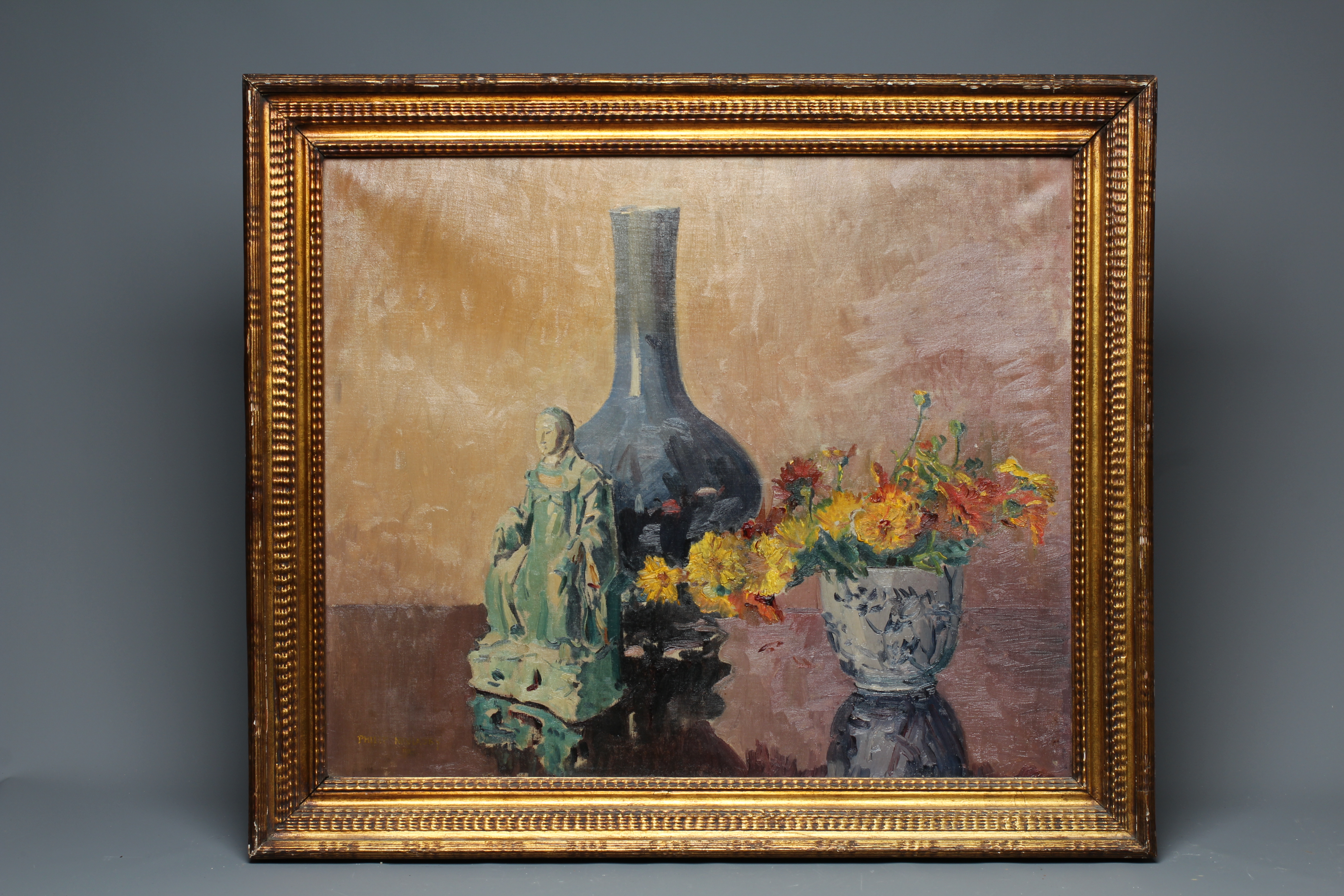 PHILIP NAVIASKY (1894-1983) Still Life of Oriental Ceramics and Flowers on a Table Image