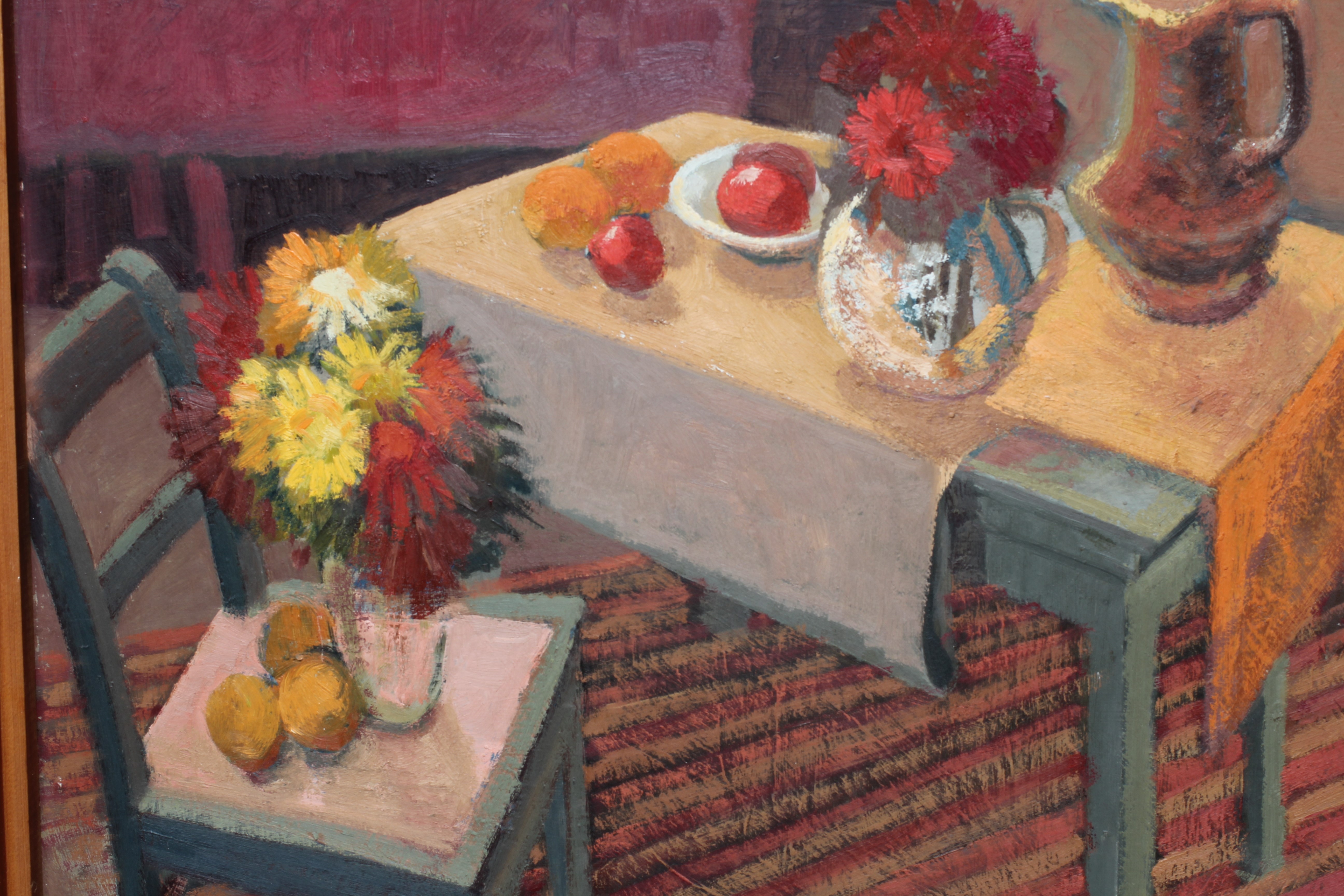 MARY LORD (B.1931) Summer, signed lower left, inscribed with title on label verso, oil on board, 23" Image