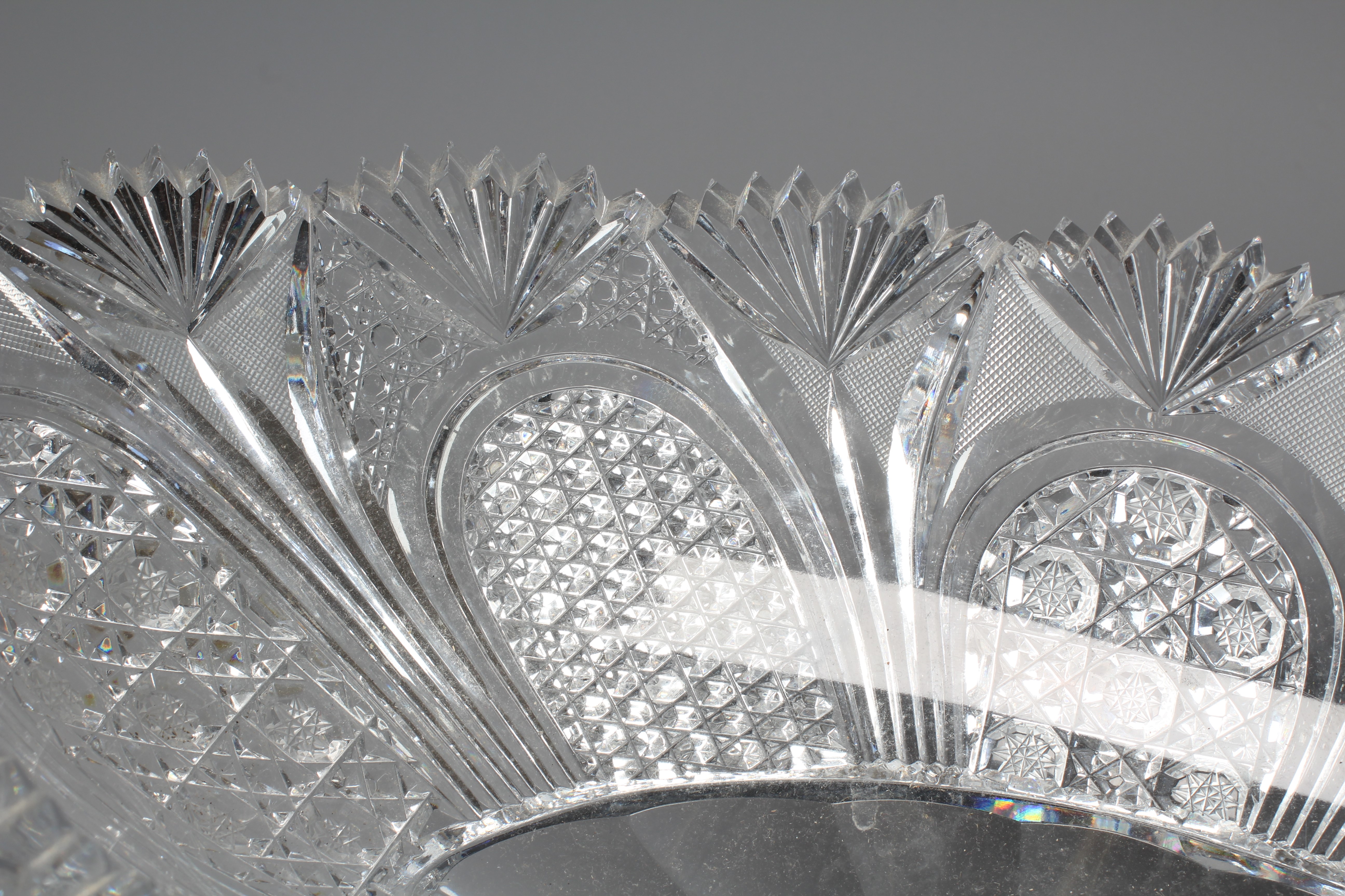 AN IRISH CUT GLASS BOAT SHAPED CENTRE PEDESTAL BOWL Image
