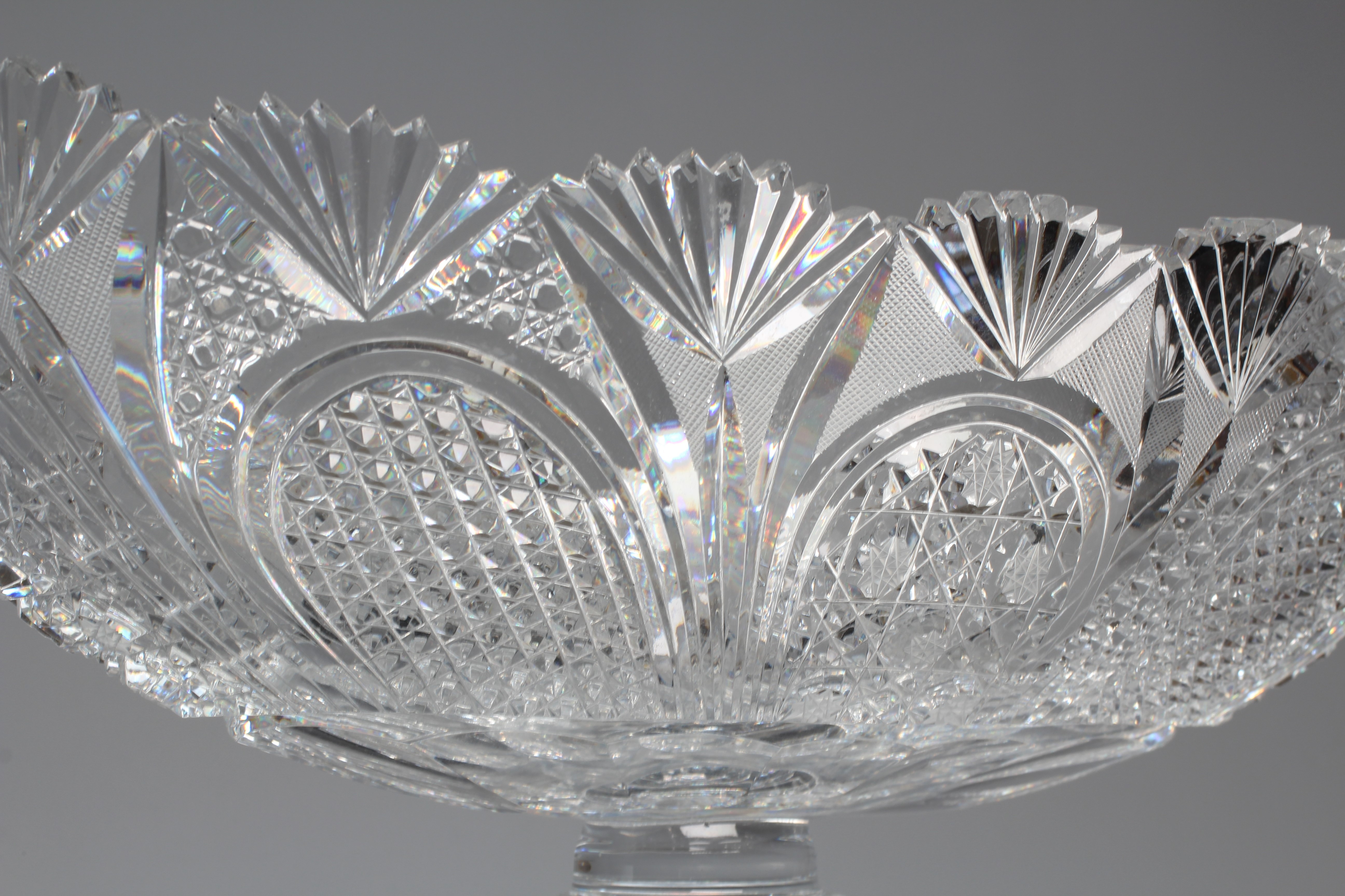 AN IRISH CUT GLASS BOAT SHAPED CENTRE PEDESTAL BOWL Image