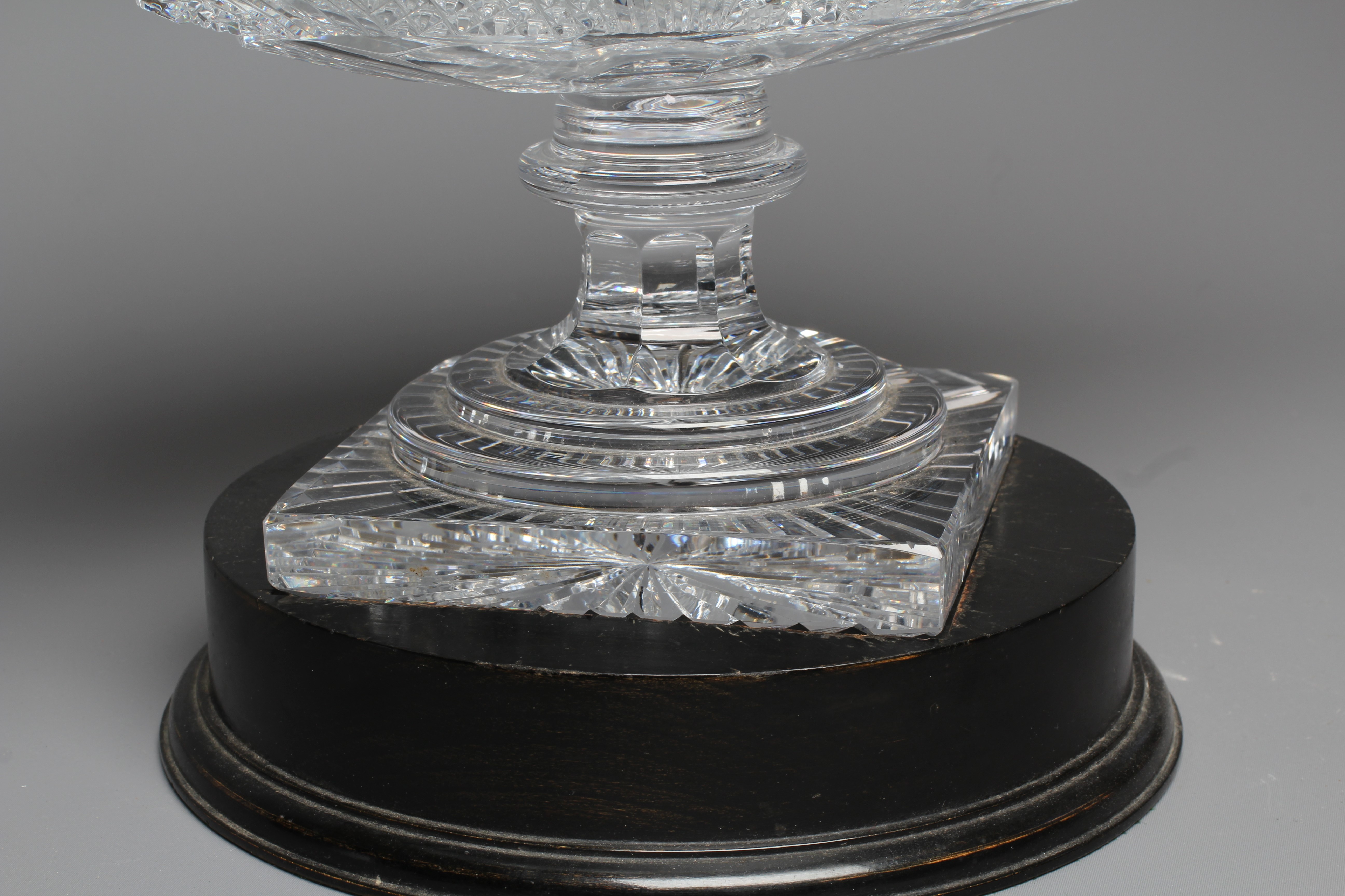 AN IRISH CUT GLASS BOAT SHAPED CENTRE PEDESTAL BOWL Image