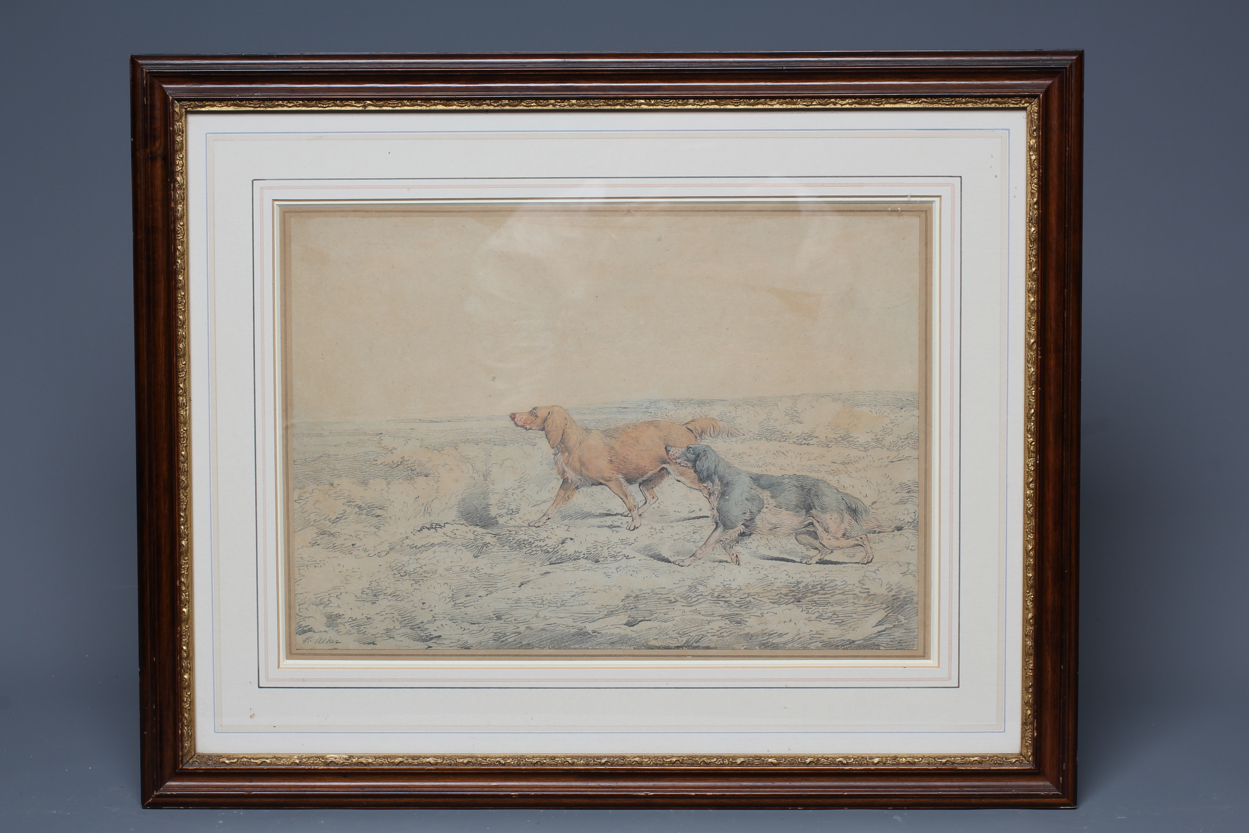 HENRY ALKEN Snr (1785-1851) Setters, signed lower left, watercolour over pencil, 9 1/4" x 13", Image