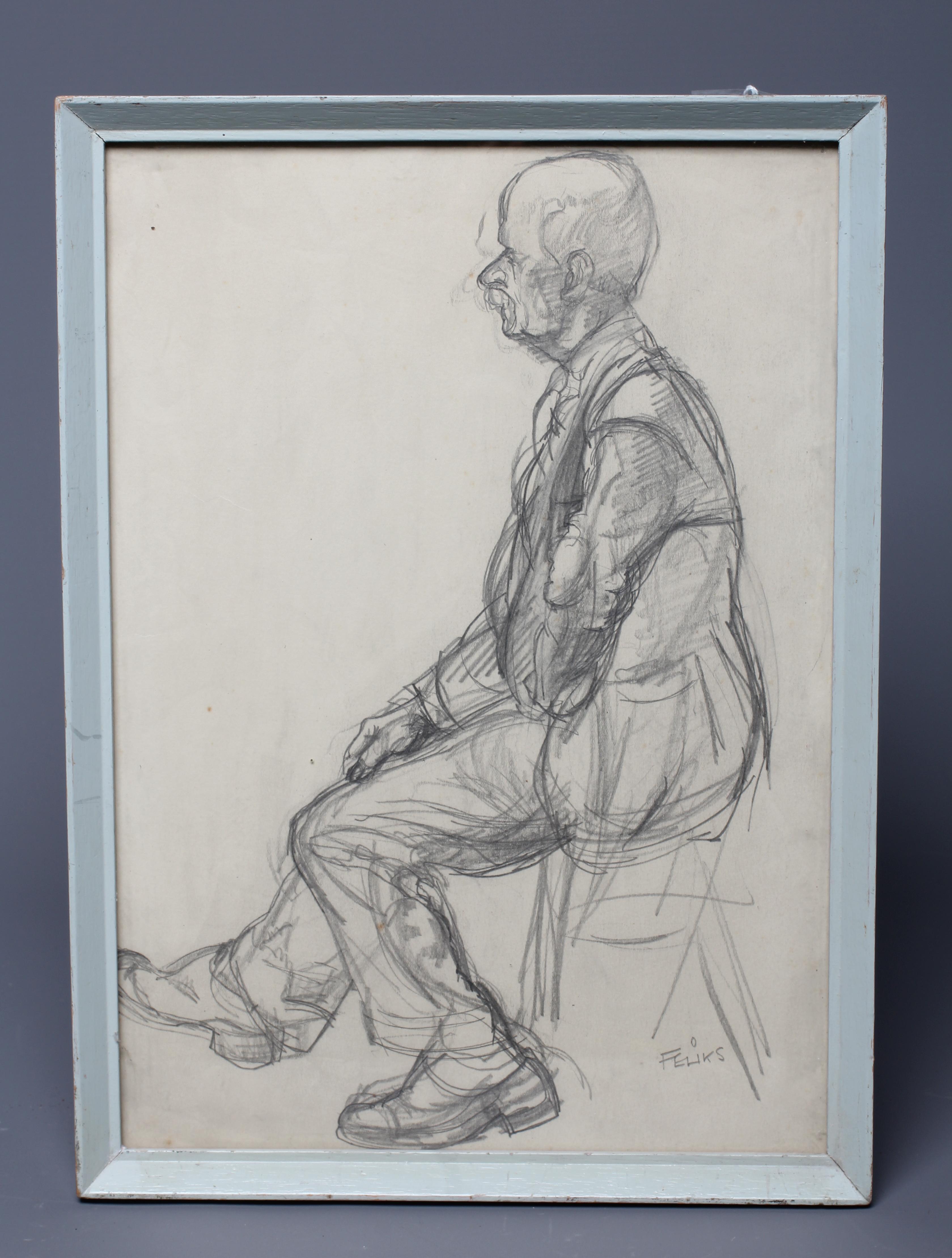 FELIX TOPOLSKI (1907-1989) Portrait of a Gentleman, full length seated on a stool, signed lower Image