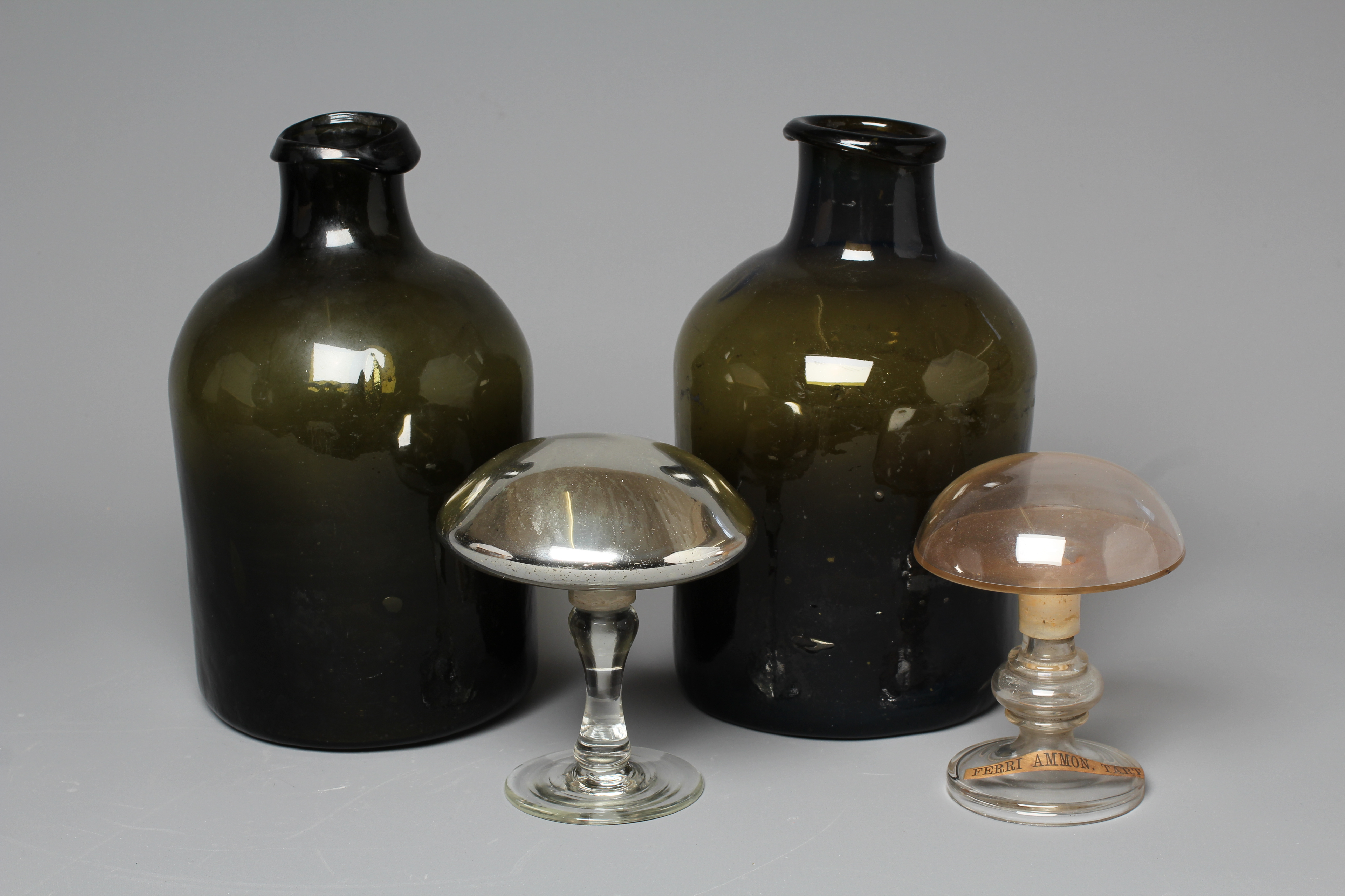 TWO APOTHECARY CLEAR GLASS DISPLAY MUSHROOMS Image