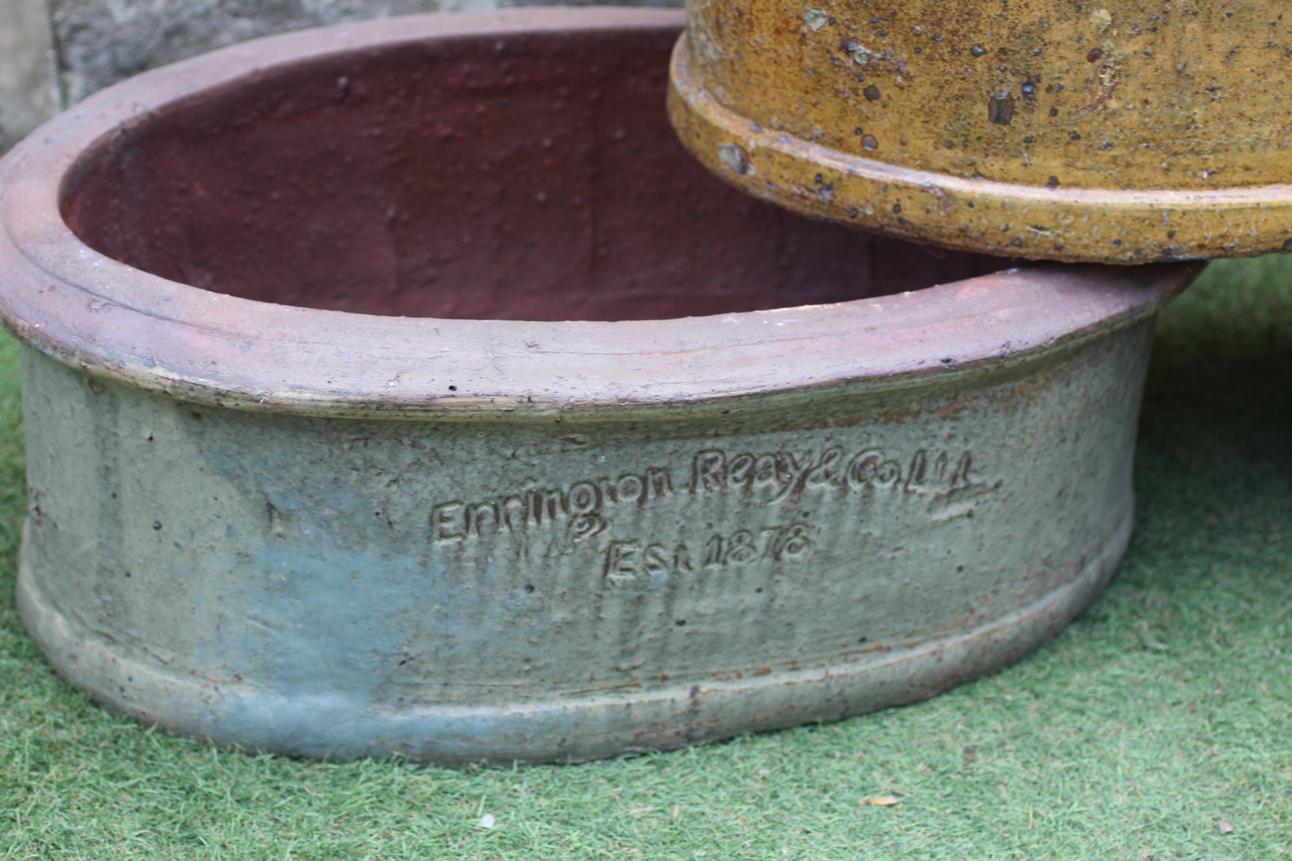 A SET OF THREE OVAL GREY GLAZED STONEWARE PLANTERS by Errington Reay & Co. Ltd., Bardon Mill, 25 Image