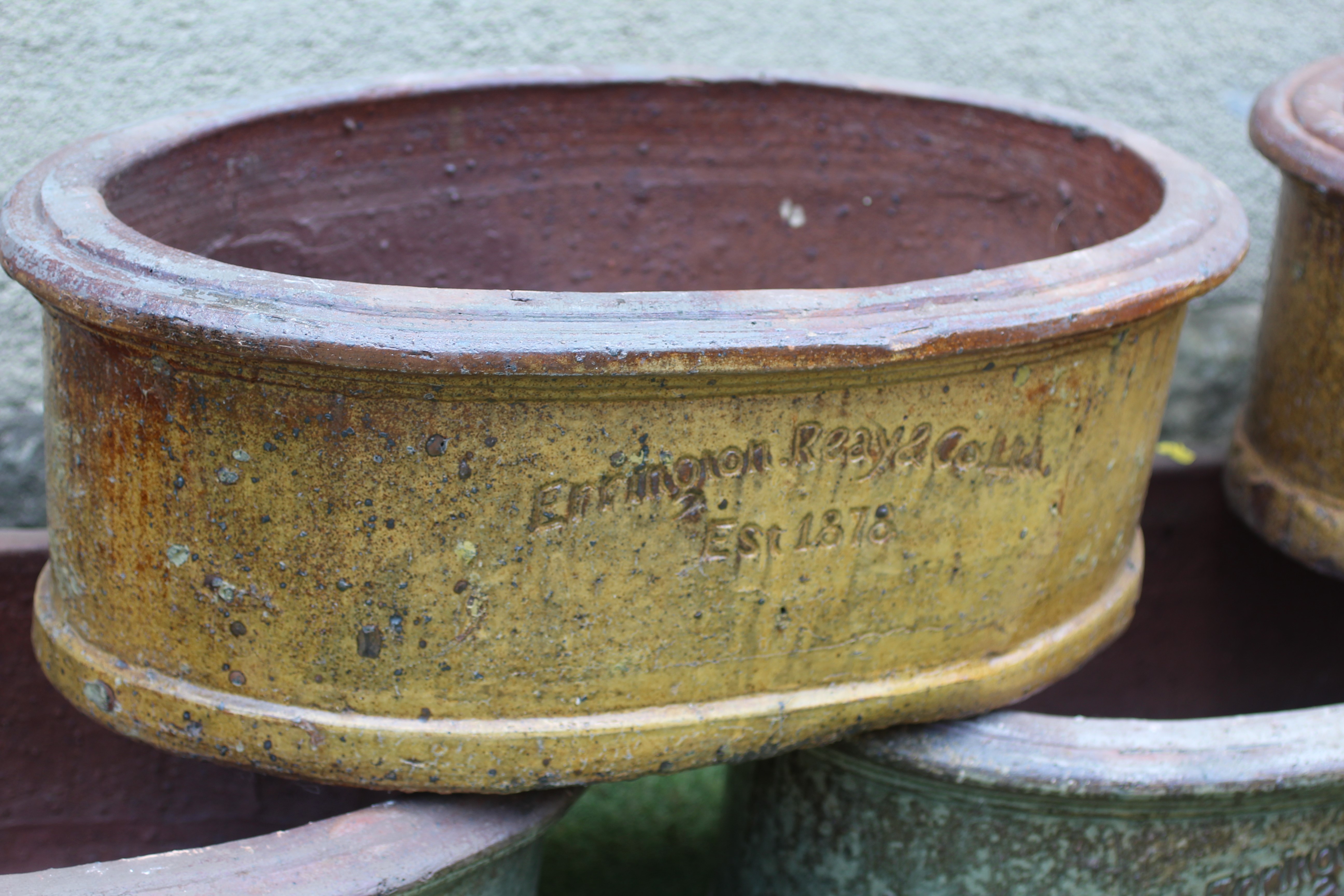 A SET OF THREE OVAL GREY GLAZED STONEWARE PLANTERS by Errington Reay & Co. Ltd., Bardon Mill, 25 Image