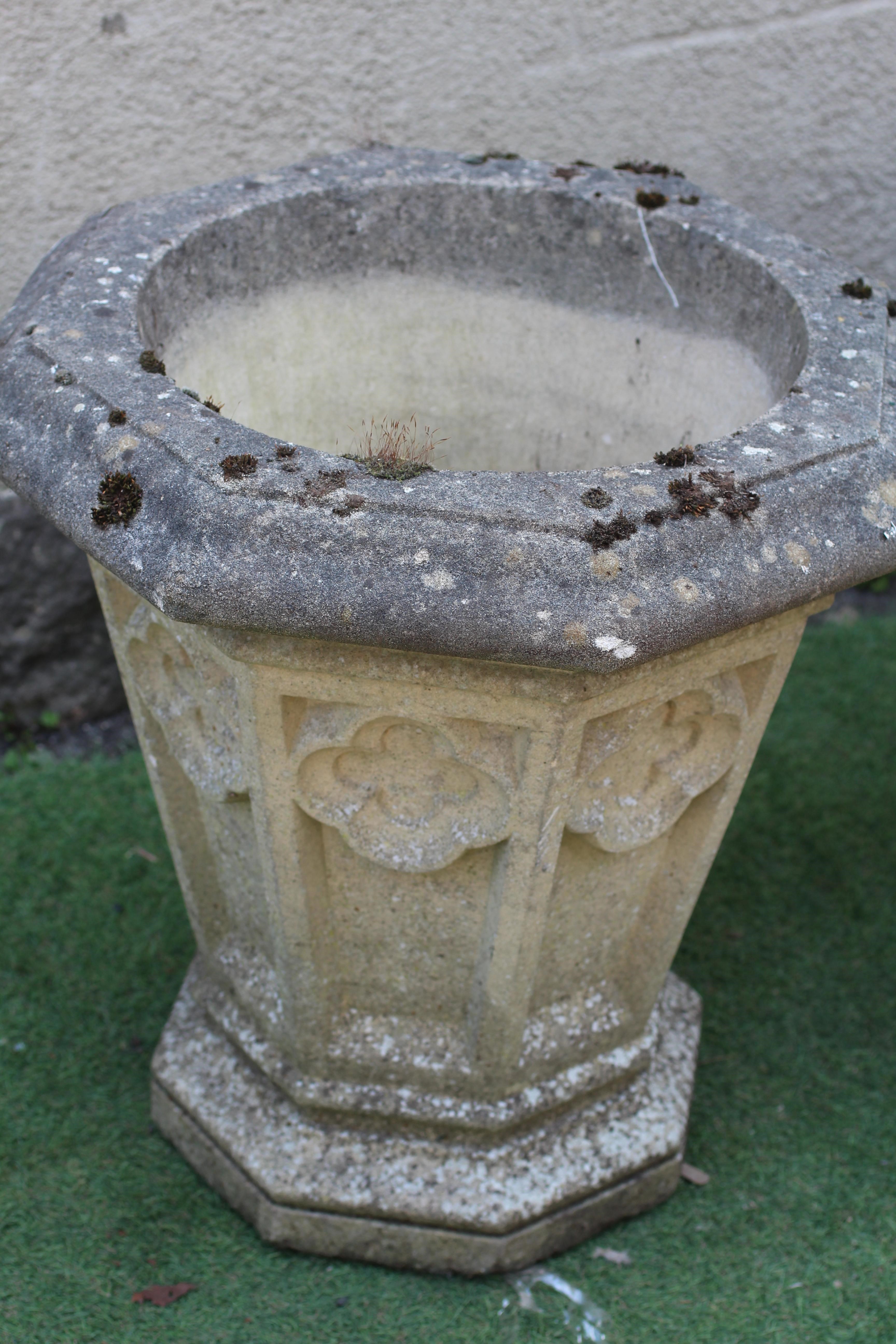A PAIR OF CAST STONE GOTHIC PLANTERS possibly by Austin & Seeley Image